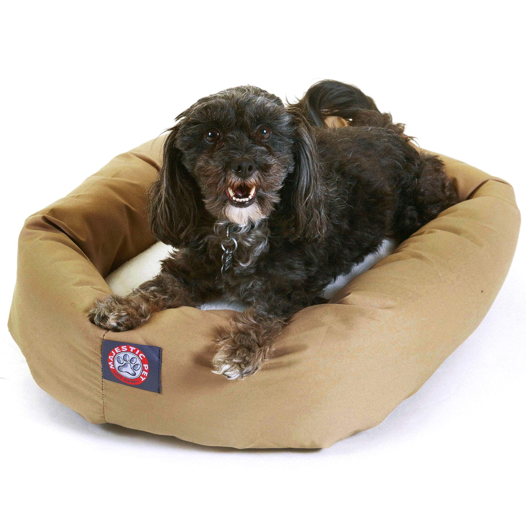 24 Inch Khaki & Sherpa Bagel Dog Bed By Majestic Pet Products