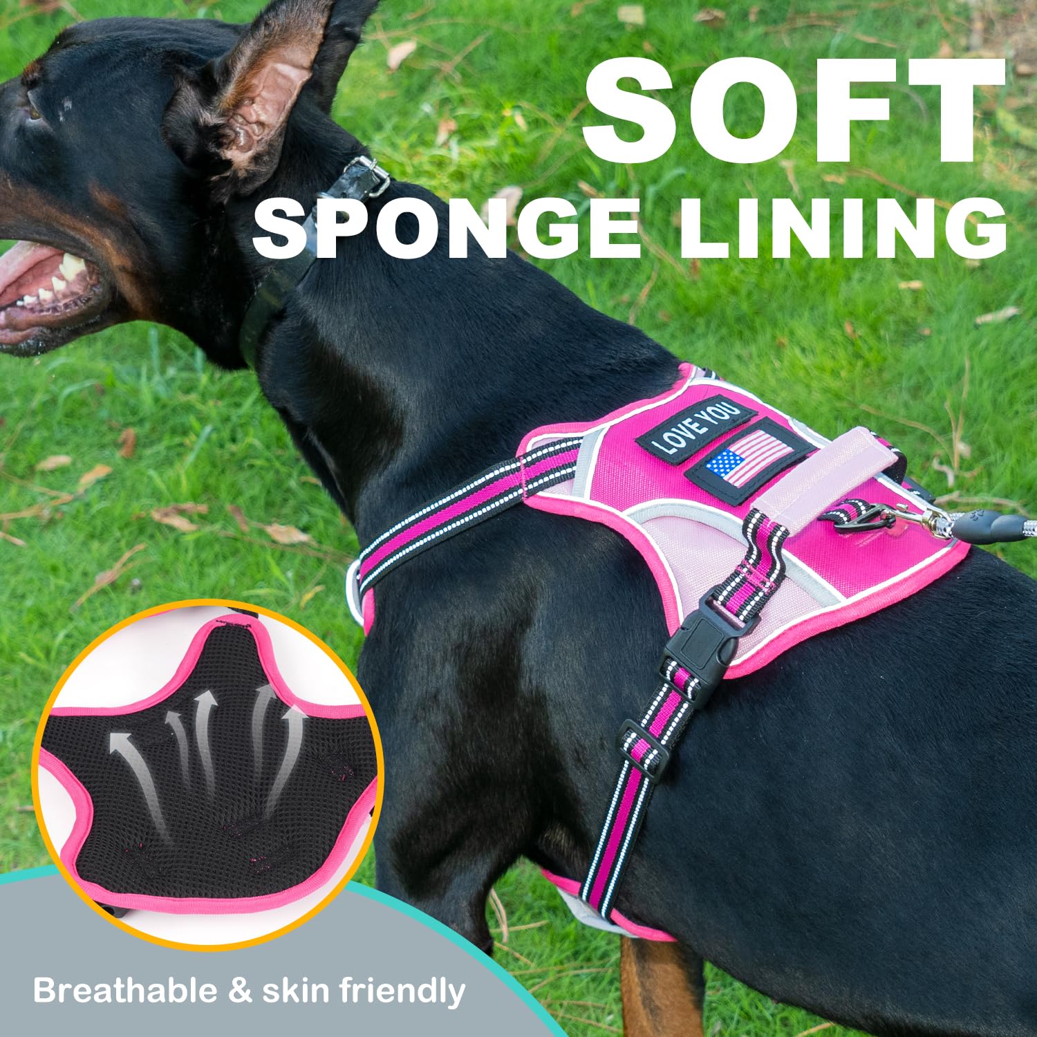 Wocume Dog Vest Harness For Medium Dogs With 2 Dog Patches, No Pull Adjustable Harness With Handle For Walking Training, Reflect