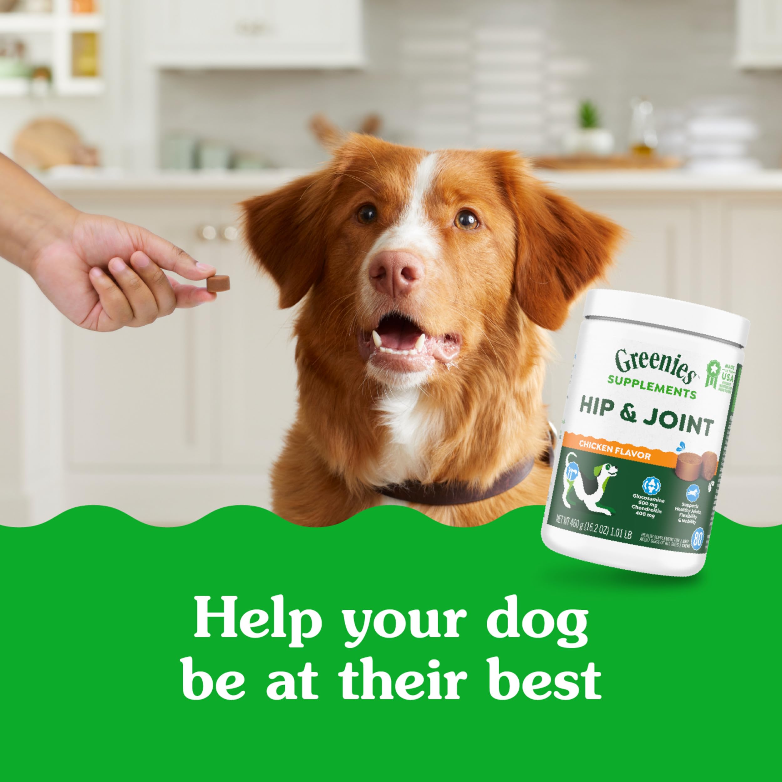 Greenies Supplements Hip and Joint Supplements for Dogs, Chicken Flavor, 16.2 oz. 80-Count