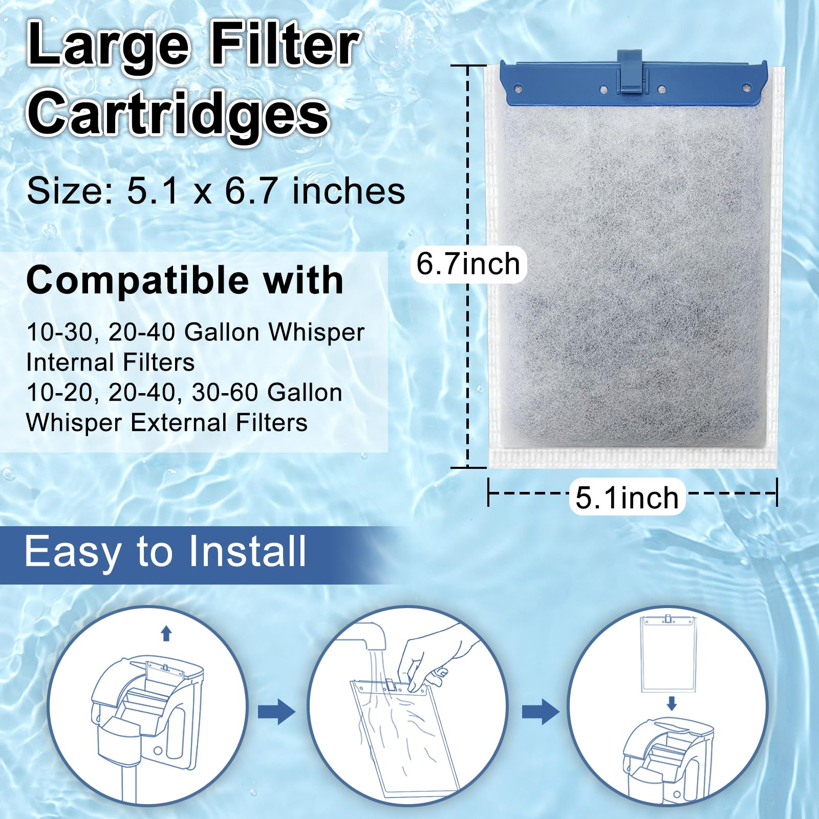 6 Pack Filter Cartridge Compatible With Whisper Bio-Bag Filters, Large Aquarium Filter Cartridges Compatible Replacement With Wh