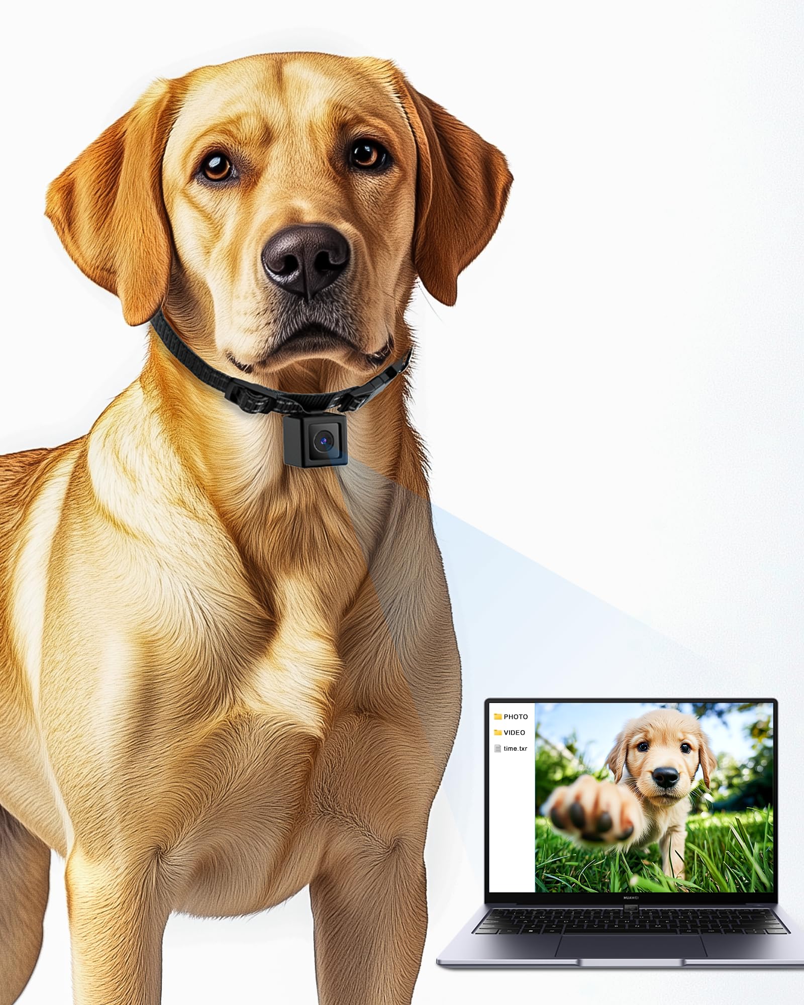 Luminicam Cat/Dog Camera Collar, 1080P Video Recording Cameras For Pets,M-Size,No App,No Wi-Fi, Medium-Size Dog Collar Camera, P