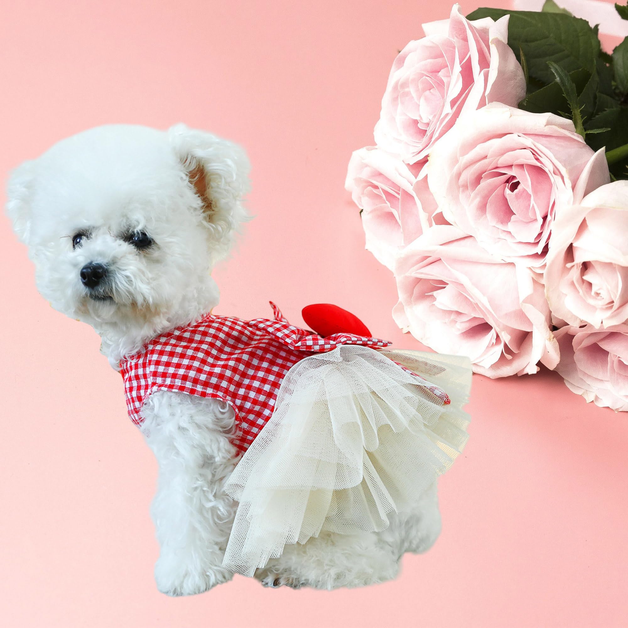 Fladorepet Dog Dress With Leash Ring,Holiday Dog Clothes Love Heart Tulle Pet Dresses For Small Dogs Girls Party Outfit Puppy Ca