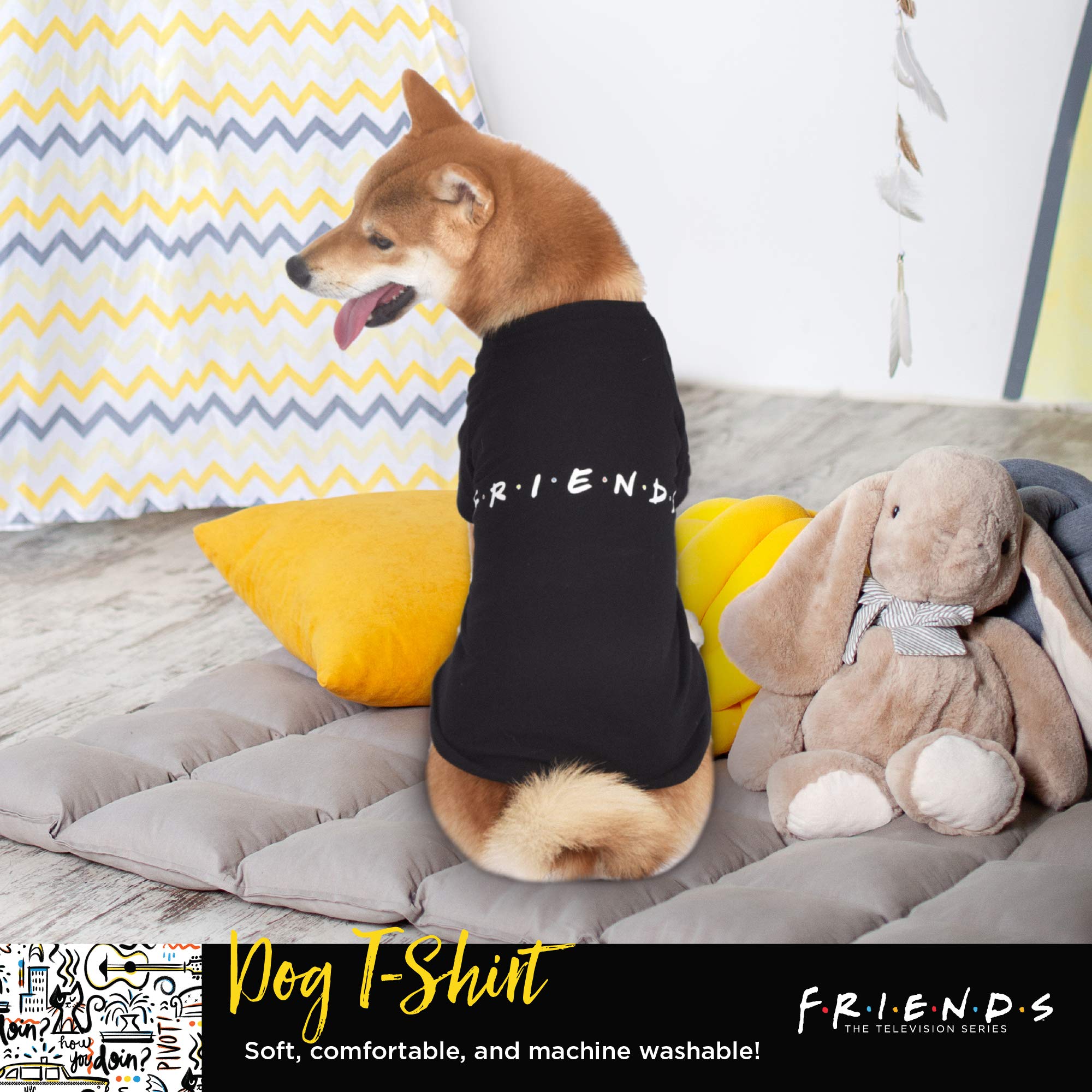 Friends the TV Show Iconic Logo Dog T Shirt in Black  Soft Dog Shirt, Machine Washable Pull-Over Dog Tshirt, Light Weight and Se