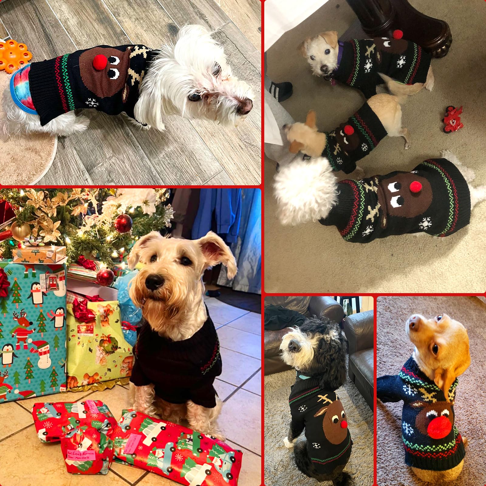 Axiijgl Reindeer Cat Christmas Sweater With Leash Hole - Soft Dog Clothes Outfit For Dachshund, French Bulldog Winter Clothes