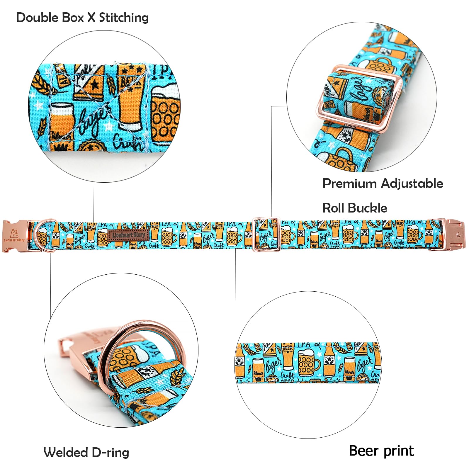 Lionheart Glory Blue Summer Party Dog Collar - Soft Durable Adjustable For Large Dogs, Boys Or Girls