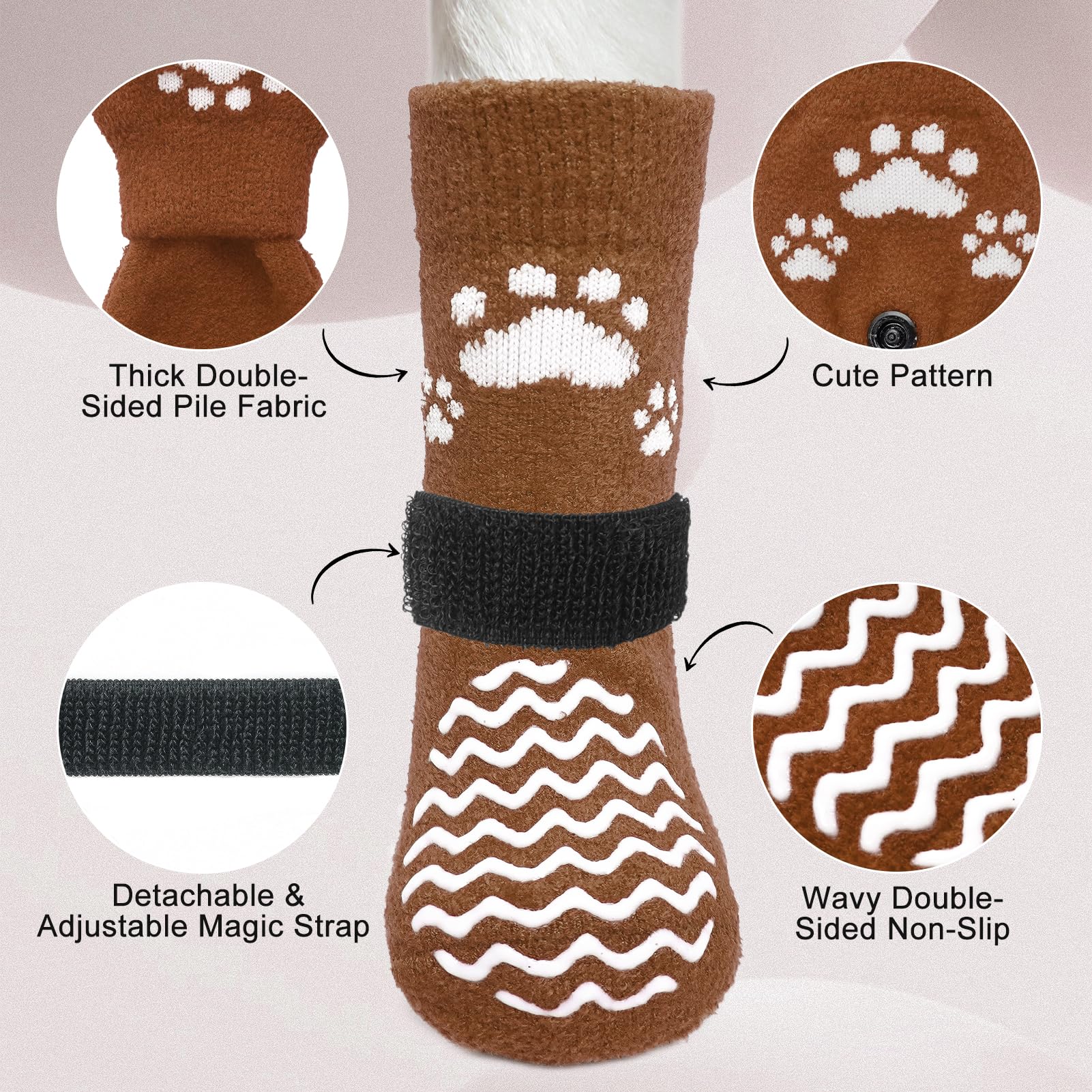 Anti Slip Dog Socks with Grippers for Hardwood Floors, Dog Shoes for Hot/Cold Pavement, Boots & Paws Protectors to Prevent Licki