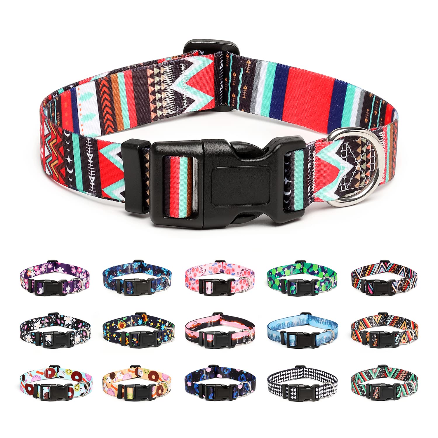Mercano Adjustable Dog Collar - Special Design Patterns, Soft Nylon Comfortable Durable Pet Collar For Small Medium Large Dogs (M, Tribal Red)