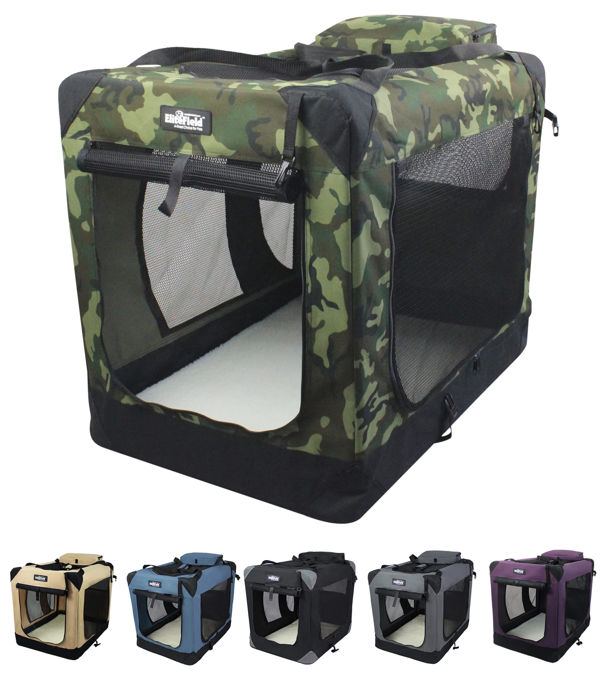 Elitefield 3-Door Folding Soft Dog Crate With Carrying Bag And Fleece Bed (2 Year Warranty), Indoor & Outdoor Pet Home (20'' L X