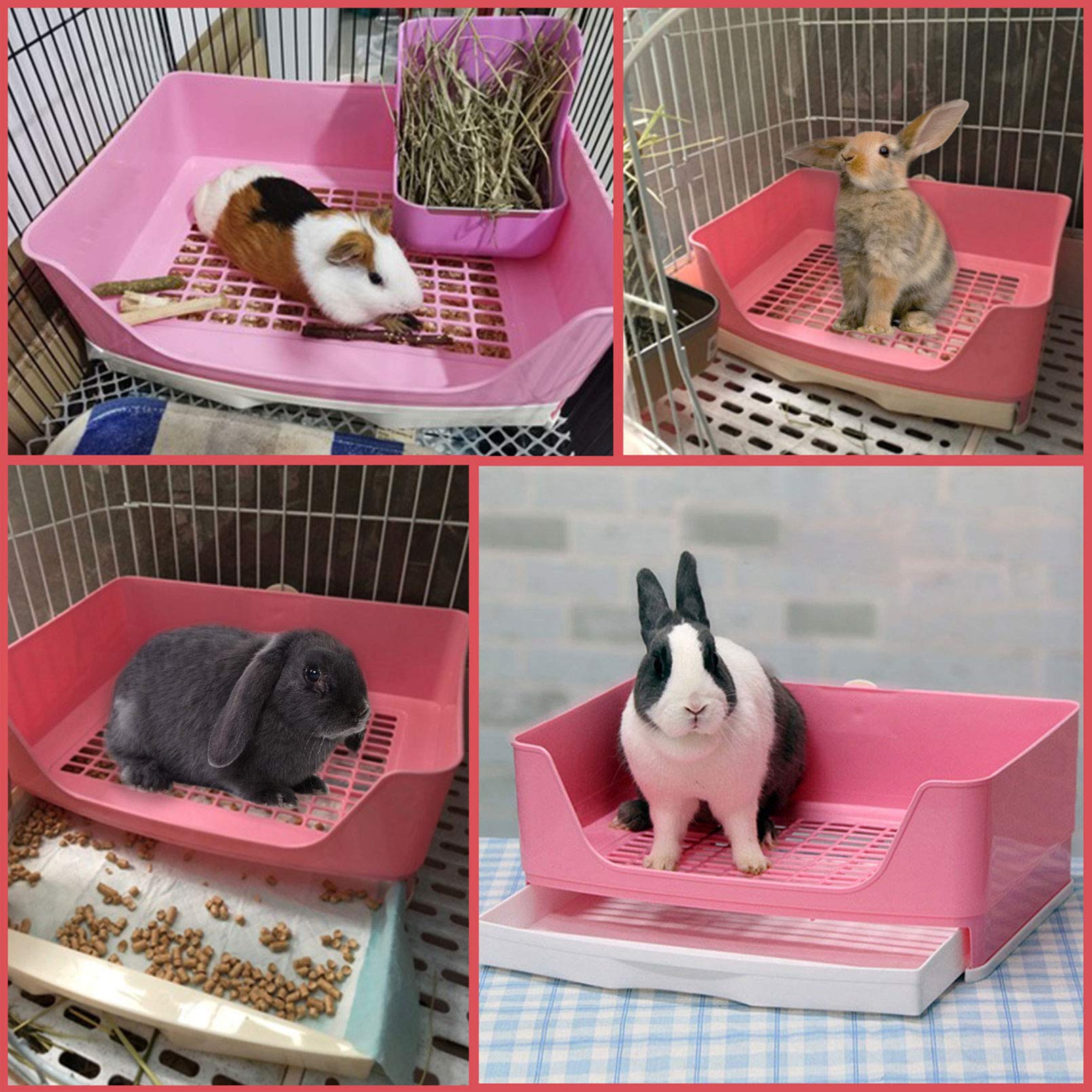 PINVNBY Large Rabbit Litter Box Corner Toilet Box Bigger Pan Pet Potty Trainer with Drawer for Adult Bunny Guinea Pig Chinchilla Ferret Galesaur Hedgehog Small Animals(Pink) -Like New