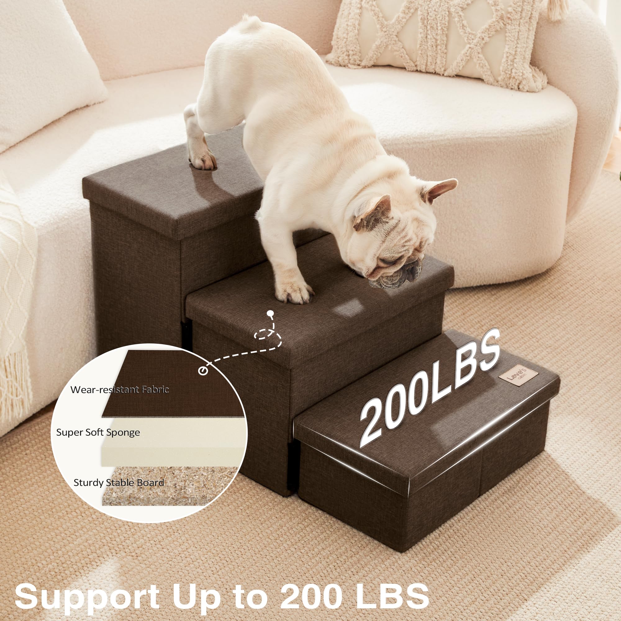 Love'S Cabin Dog Stairs For High Bed 18'' H,Foldable Pet Stairs For Small Medium Or Large Dogs Puppy With Storage For Bed Or Cou