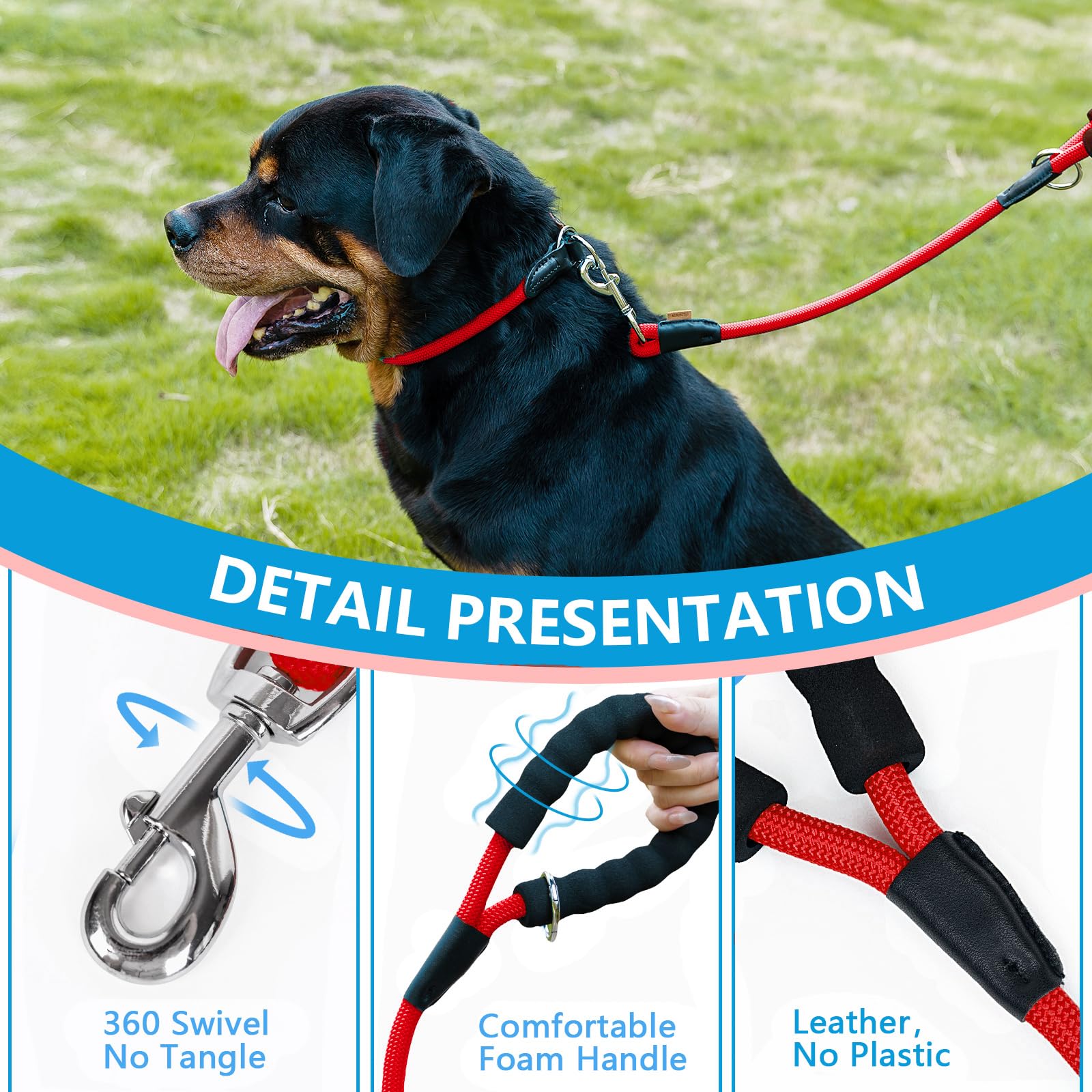 Aiminto Dog Leash, Braided Rope Traction - Walking Training Lead for Small Dogs ((1/3 '') x 6FT, Red)