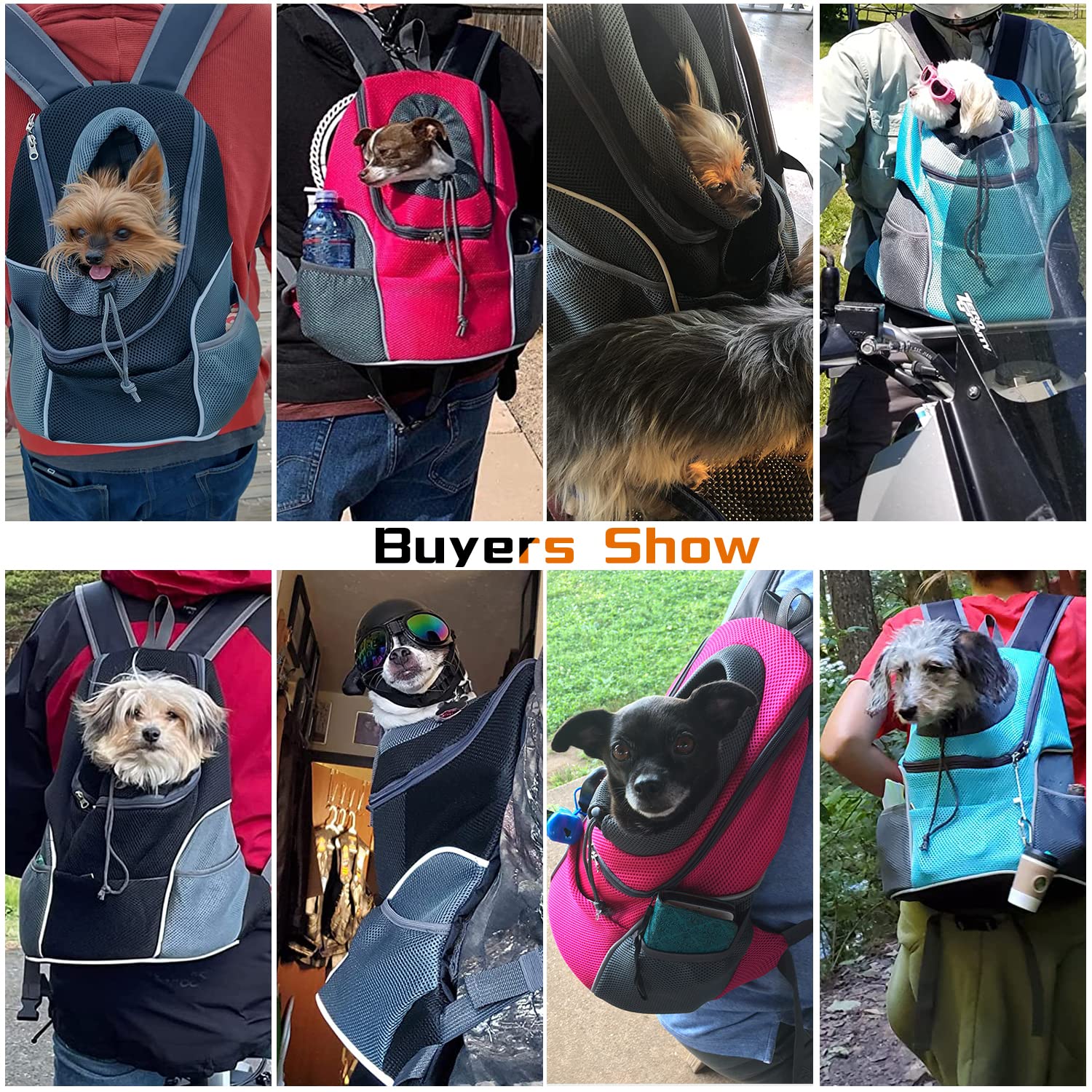 Yudodo Pet Dog Backpack Carrier Small Dog Front Carrier Pack Reflective Head Out Motorcycle Puppy Carrying Bag Backpack For Small Medium Dogs Cats Rabbits Outdoor Travel Hiking Cycling (M,Black)