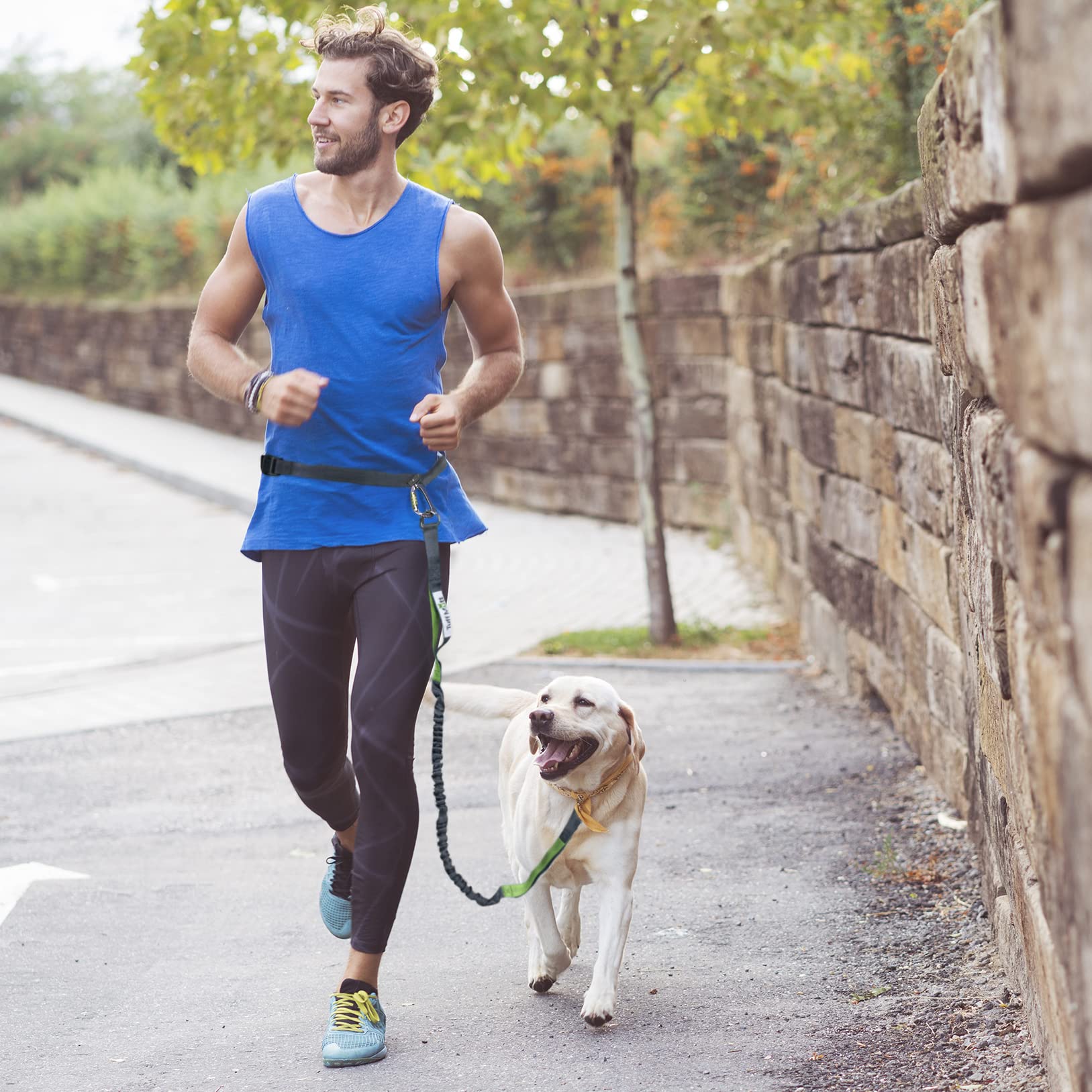 Tuff Mutt Hands-Free Waist Leash For Dog Walking, Running And Hiking, Carabiner Clip, Adjustable Belt With Double Handle, Reflec