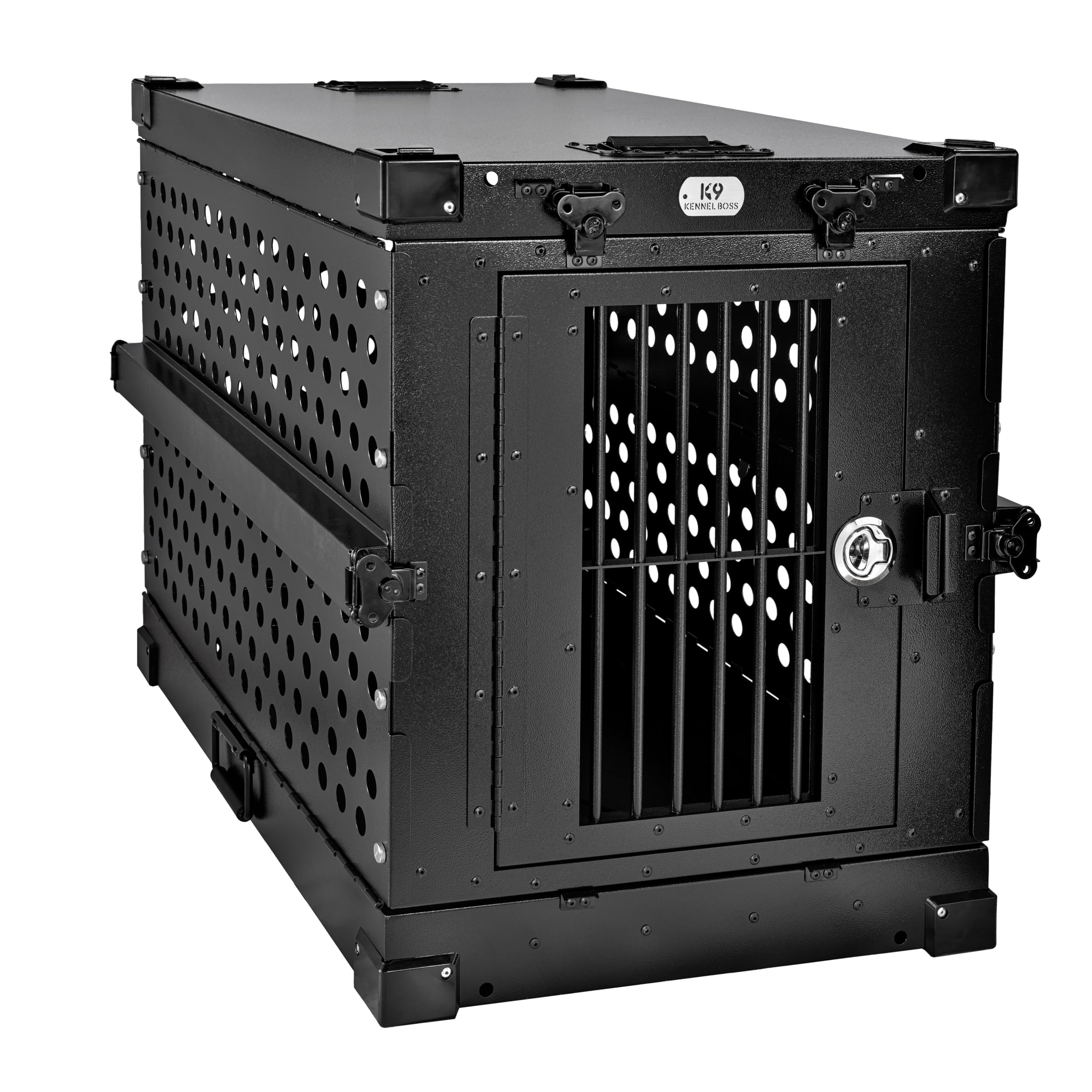 K9 Kennel Boss - Heavy Duty Fully Collapsible Powder-Coated Aluminum Dog Crate - Medium (Black)