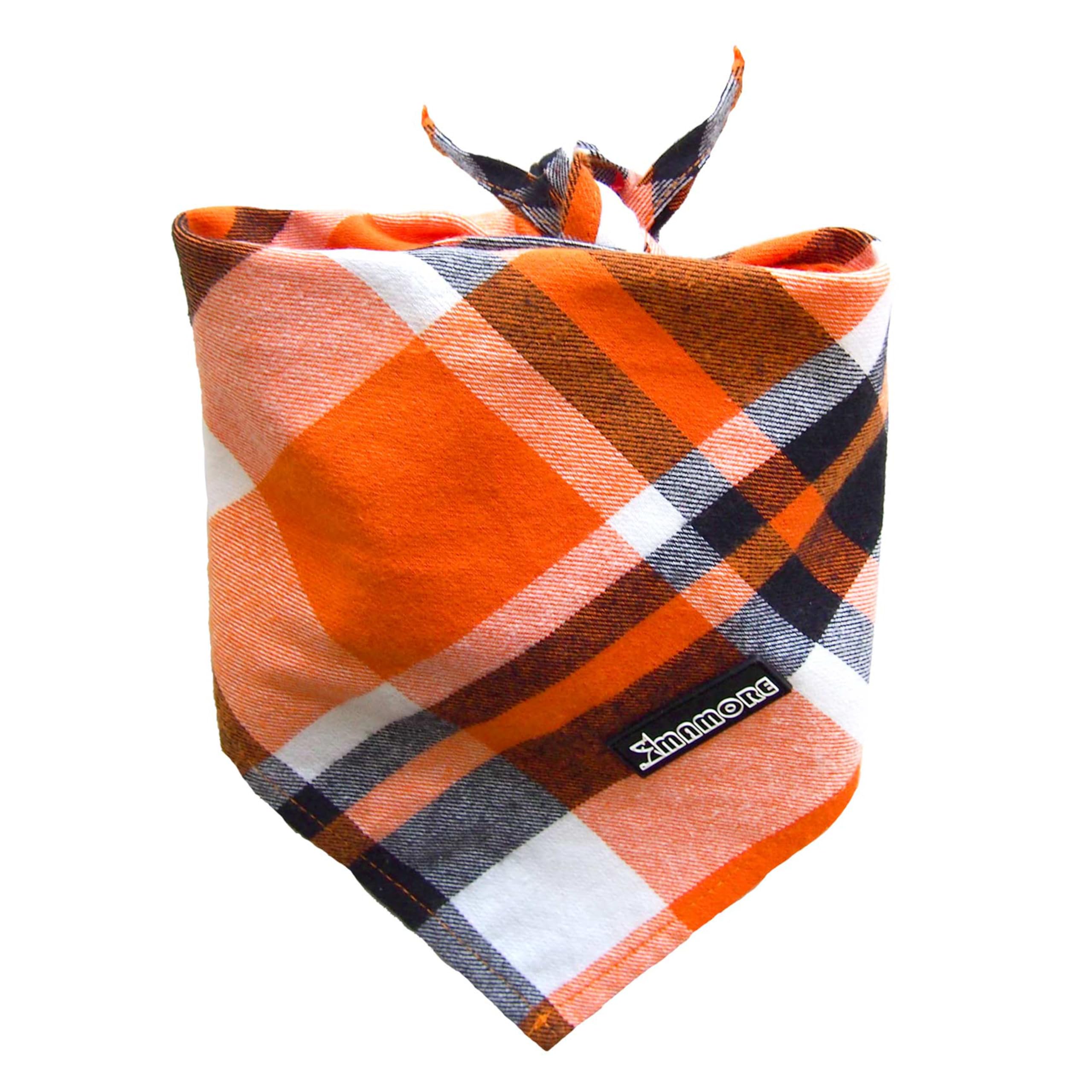 Adjustable Plaid Dog Bandanas,1Pc Soft Washable Cotton Triangle Bib Kerchief Scarfs For Small Medium Large Dogs And Cats (Orange