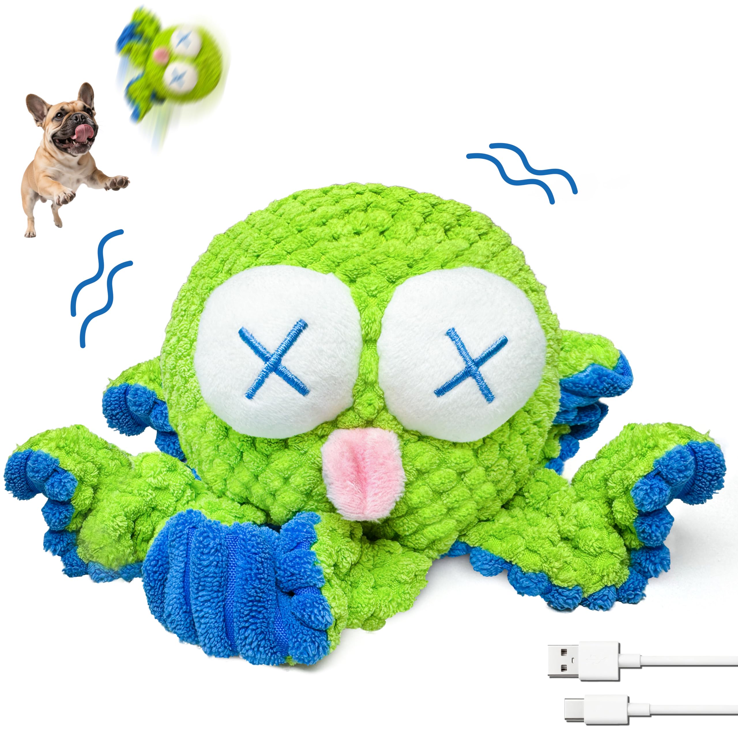GUKCO Interactive Octopus Dog Toys - Rechargeable Dog Squeaky Toy with Bouncing Ball, Music, Recording & Silent Modes - Moving T