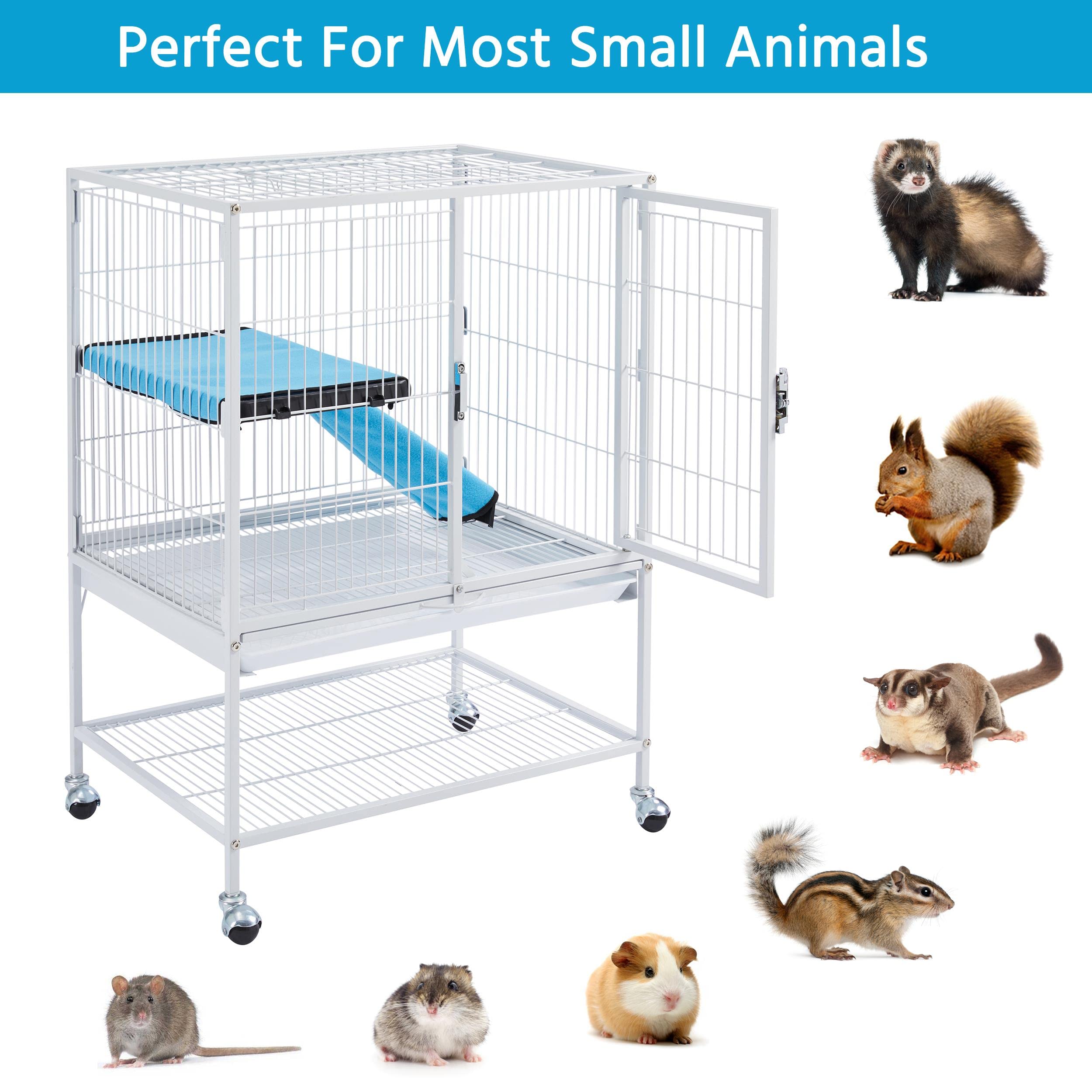 Yaheetech Small Animal Cage, Metal Pet Cage With Removable Tray/Ladder/Wheels, Ferret Cage, Chinchilla Cage, Sugar Glider Cage, White