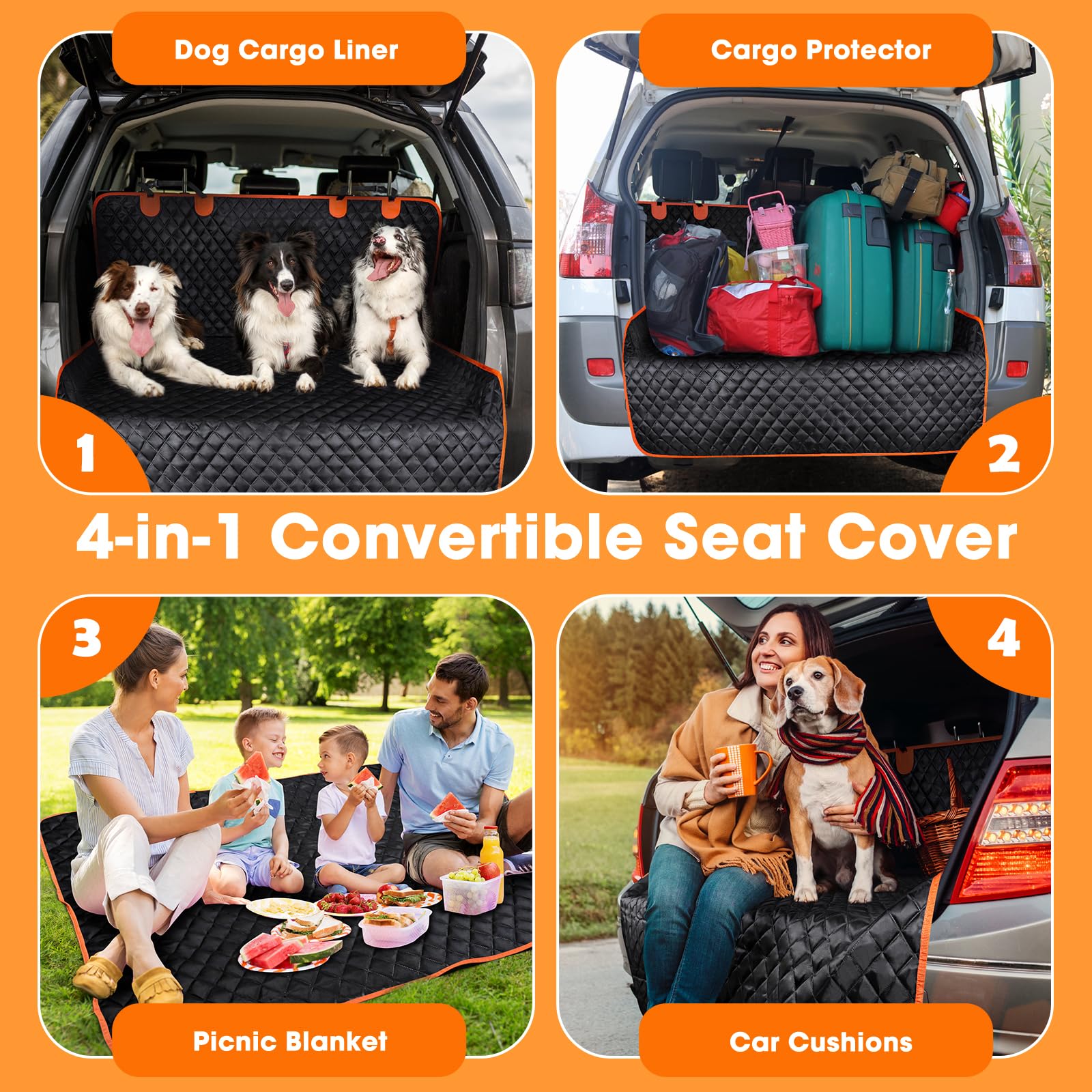 MIXJOY Waterproof SUV Cargo Liner for Dogs, Pet Cover Mat With Bumper Flap Protector, Nonslip Seat Cover for Trunk Sedans Vans,