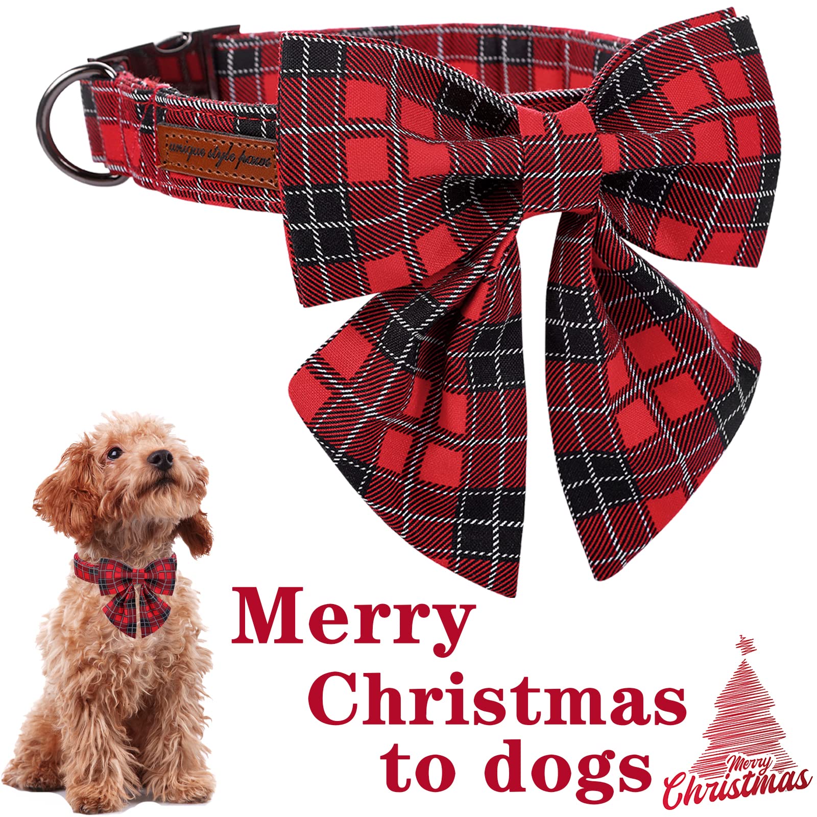 Unique Style Paws Christmas Dog Collar With Tie Red Black Grid Cotton Collar Adjustable Puppy Plaid Collar For Small Medium Large Dogs-Xs
