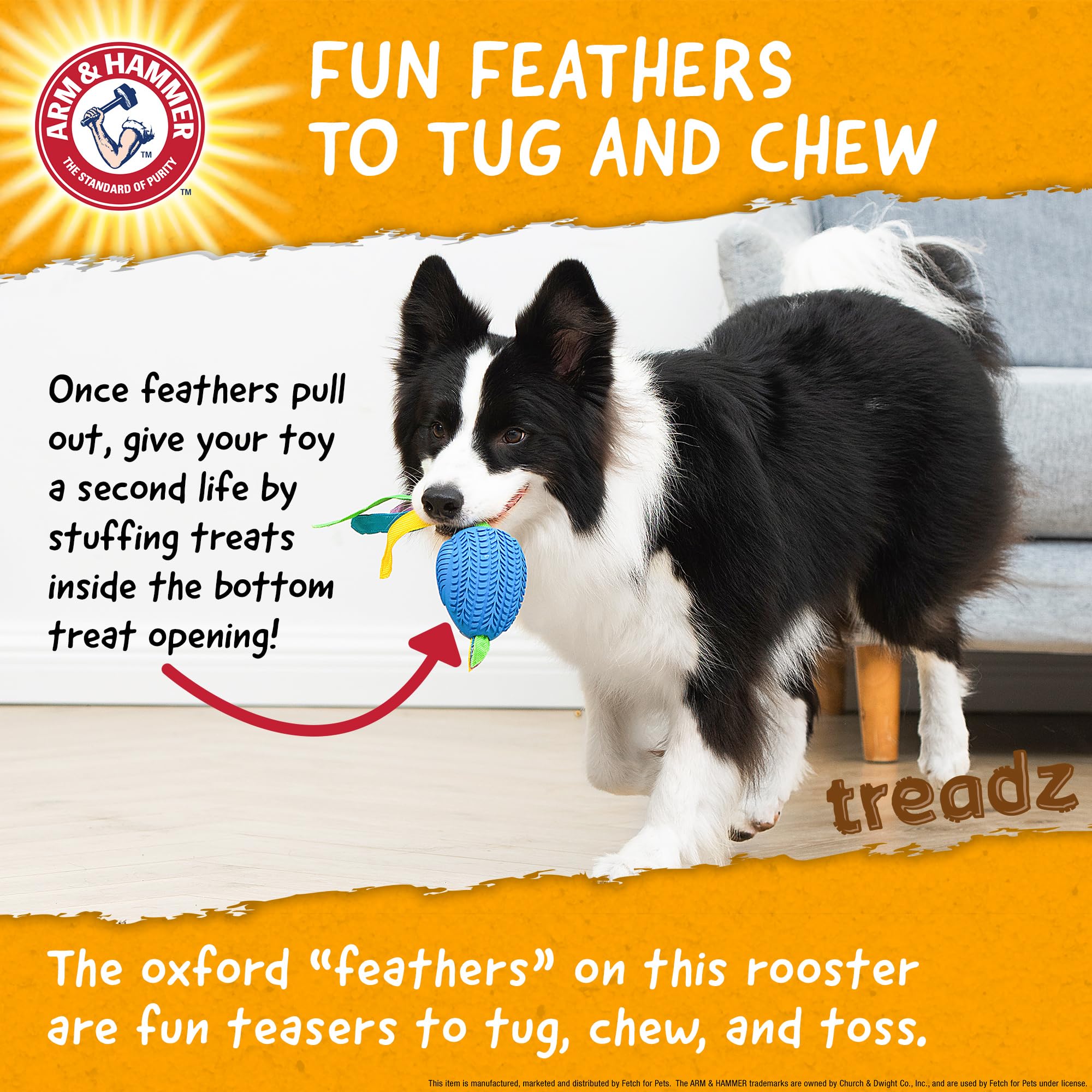 Arm & Hammer For Pets Super Treadz Large Rooster Dental Chew Toy For Dogs Dog Dental Toys Help Reduce Plaque & Tartar Buildup Wi