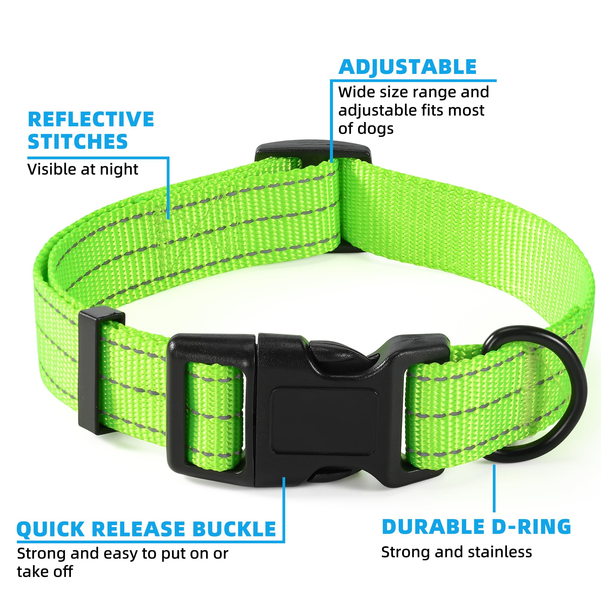 Mile High Life Dog Collar | Nylon Reflective Dog Collars | Light Weight Puppy Collars | Lime Green Dog Collars For Small Dogs (S
