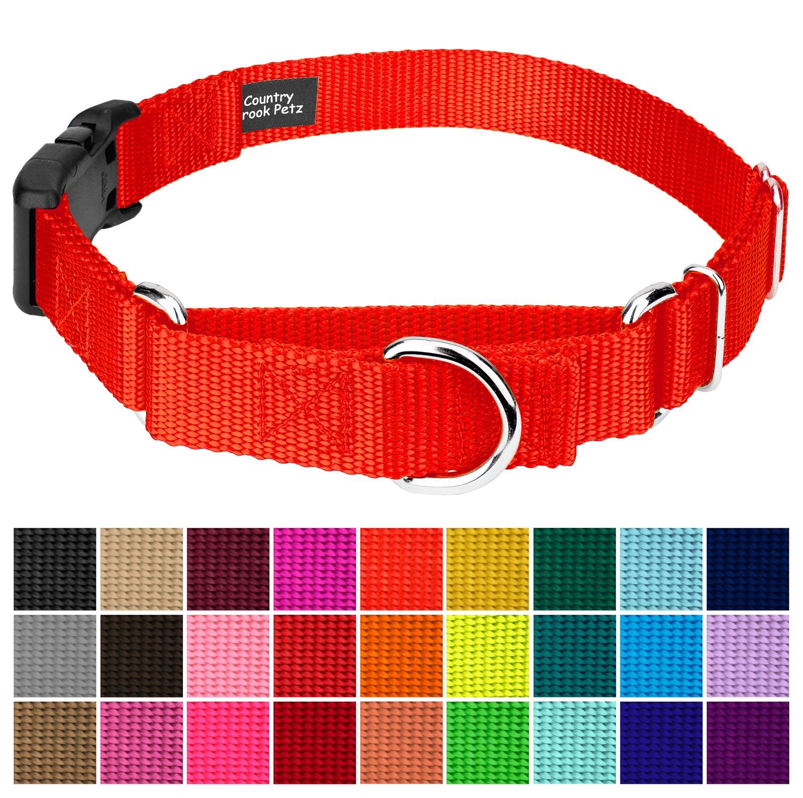 Country Brook Petz - Made In The Usa - Durable Nylon Martingale With Deluxe Buckle - 30+ Vibrant Color Options (Hot Orange, 5/8 Inch, Extra Small)