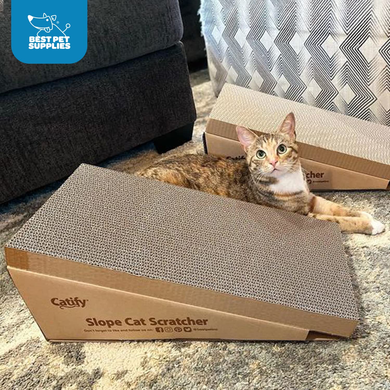 Best Pet Supplies Corrugated Cat Scratcher Refill Pads, Durable Cardboard, Slope (2 Pack), Interactive Lounger, Model CTM-08-02T