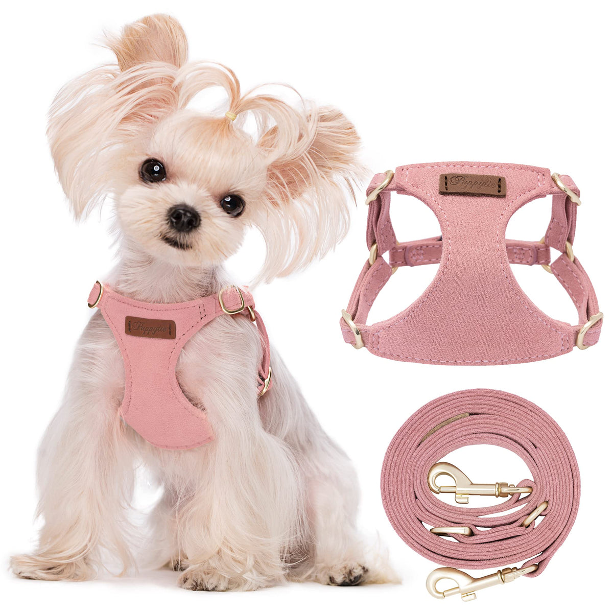 Puppytie No Pull Xxs Puppy Harness With Multifunction Dog Leash,Soft Adjustable No Choke Escape Proof Pet Harness Vest,Pink,Xxs