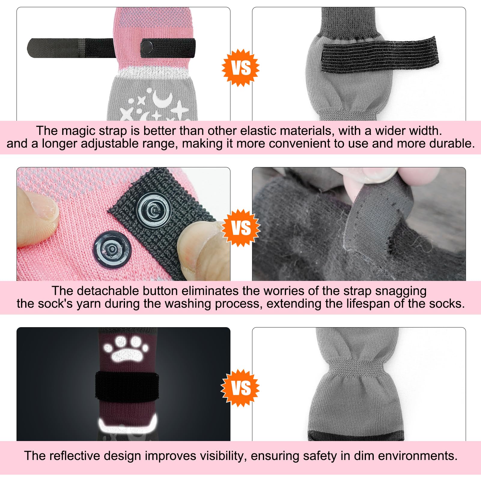 BEAUTYZOO Dog Socks to Prevent Licking Paws, Reflective Dog Socks for Hardwood Floors Anti Slip, Dog Shoes for Hot Pavement, Sma