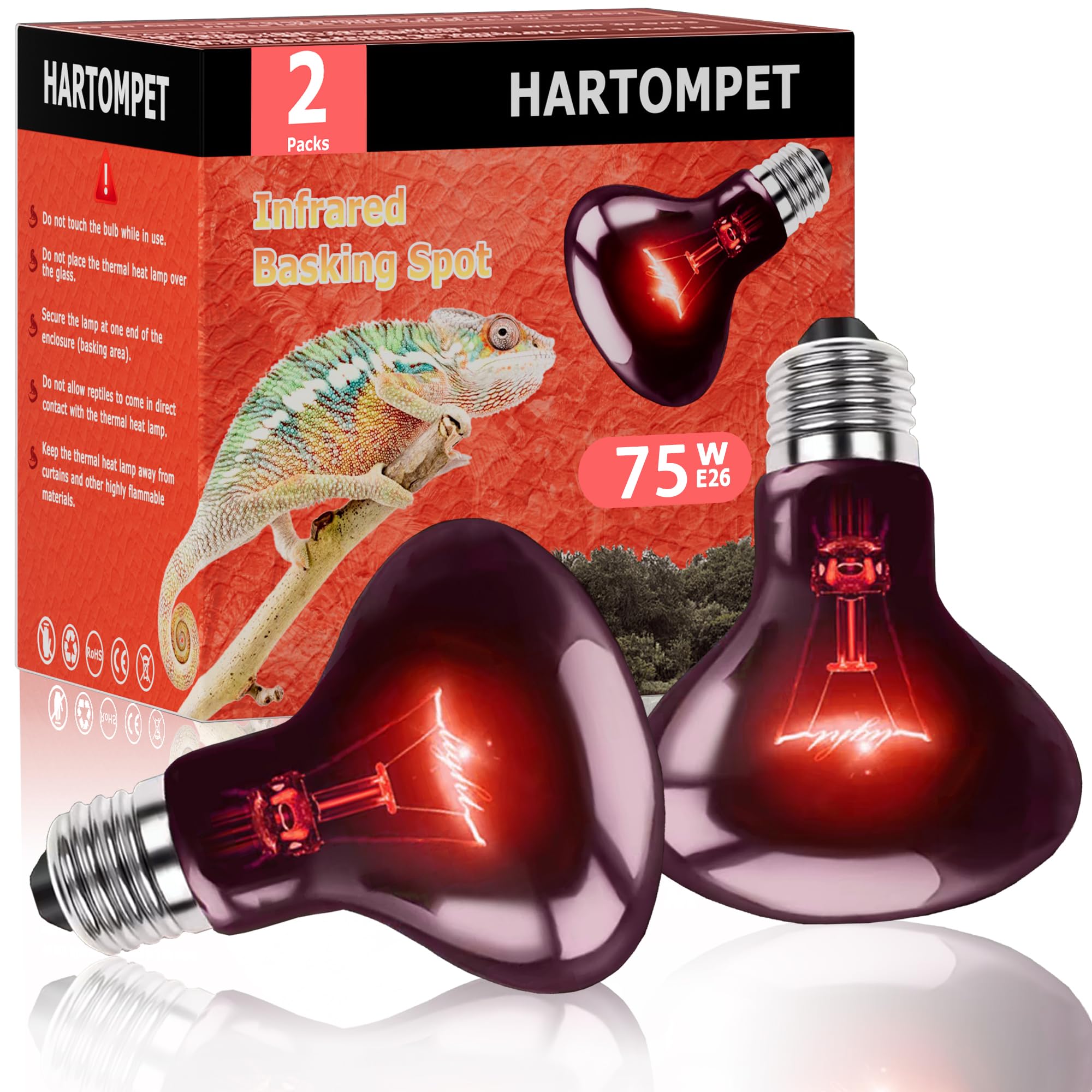 Hartompet 75W Infrared Basking Spot Light Bulbs - Ideal For Reptiles & Amphibians Like Bearded Dragons, Snakes, Turtles & Lizard