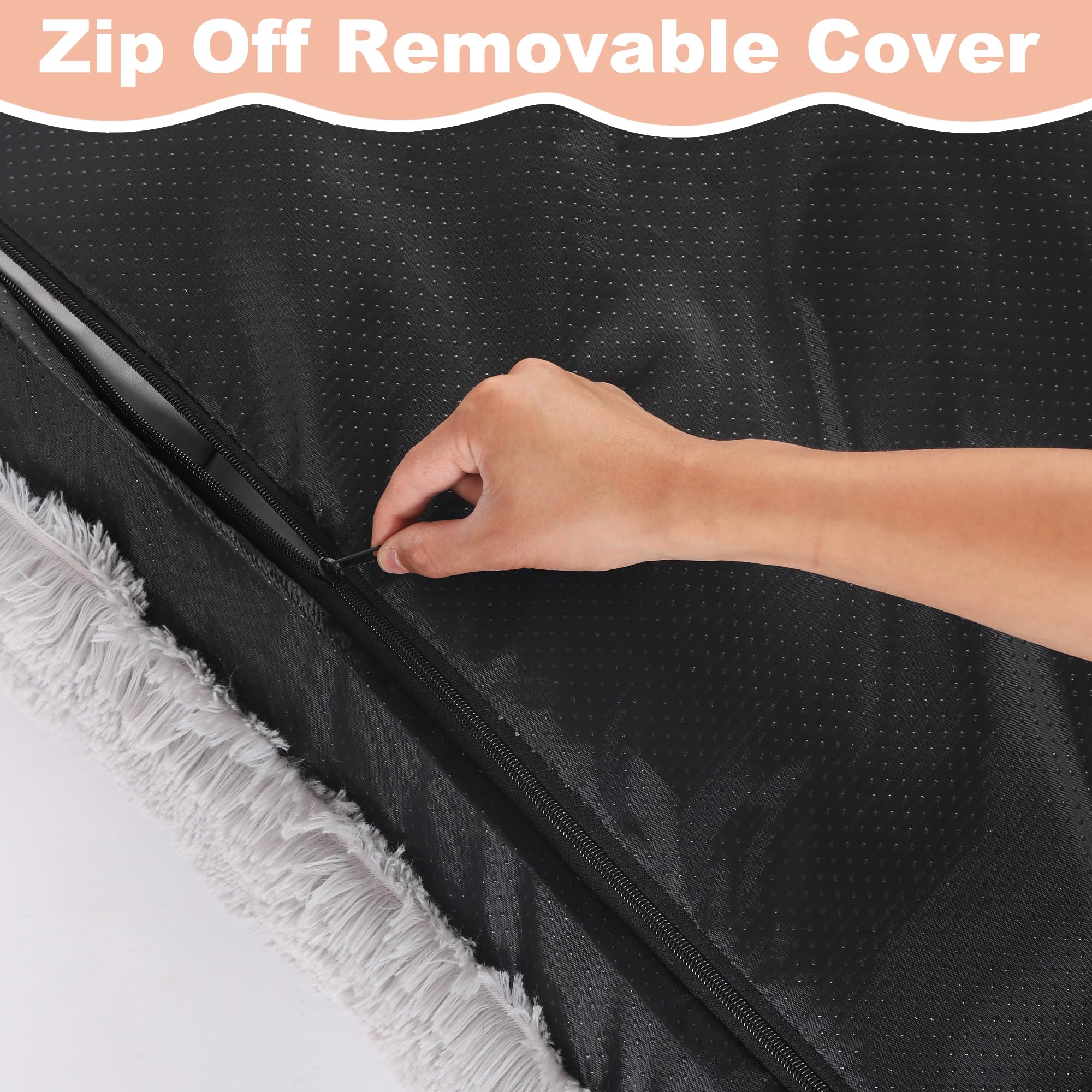 Bedfolks Waterproof Dog Crate Pad, Extra Large, Plush Faux Fur Washable Dog Kennel Bed 41''X27'', Solid Light Grey