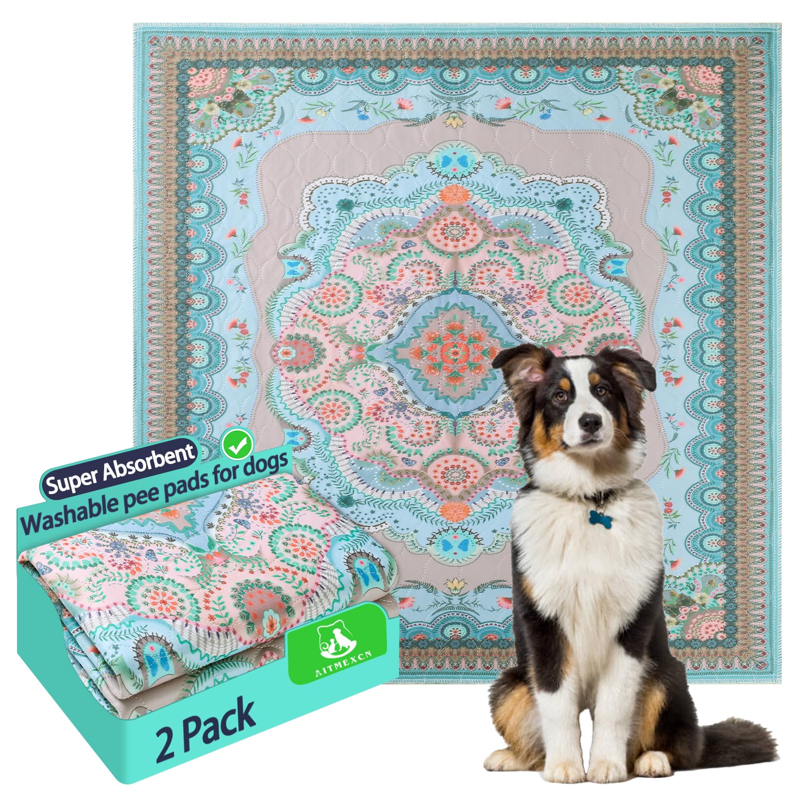 Washable Pee Pads For Dogs, 36''X36'' 2 Pack Reusable Puppy Pads Pet Training Pads, Super Absorbent, 100% Waterproof Dog Pee Pad