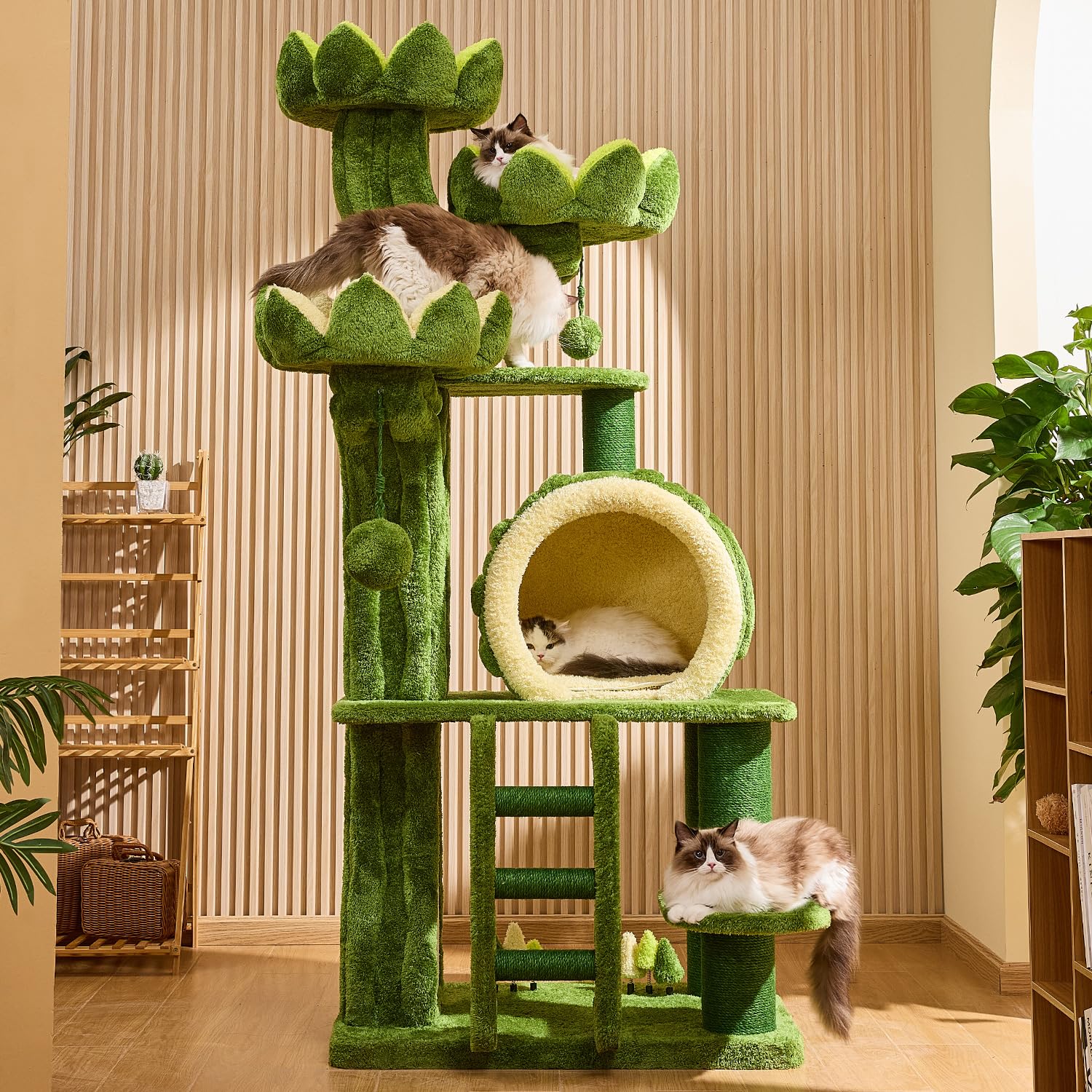 Couner 80.3'' Luxury Cat Tree,Lotus Modern Cat Tower For Indoor Cats Adults,Heavy Duty Maine Coon Cat Condo With 2*Hidden Cat Fo