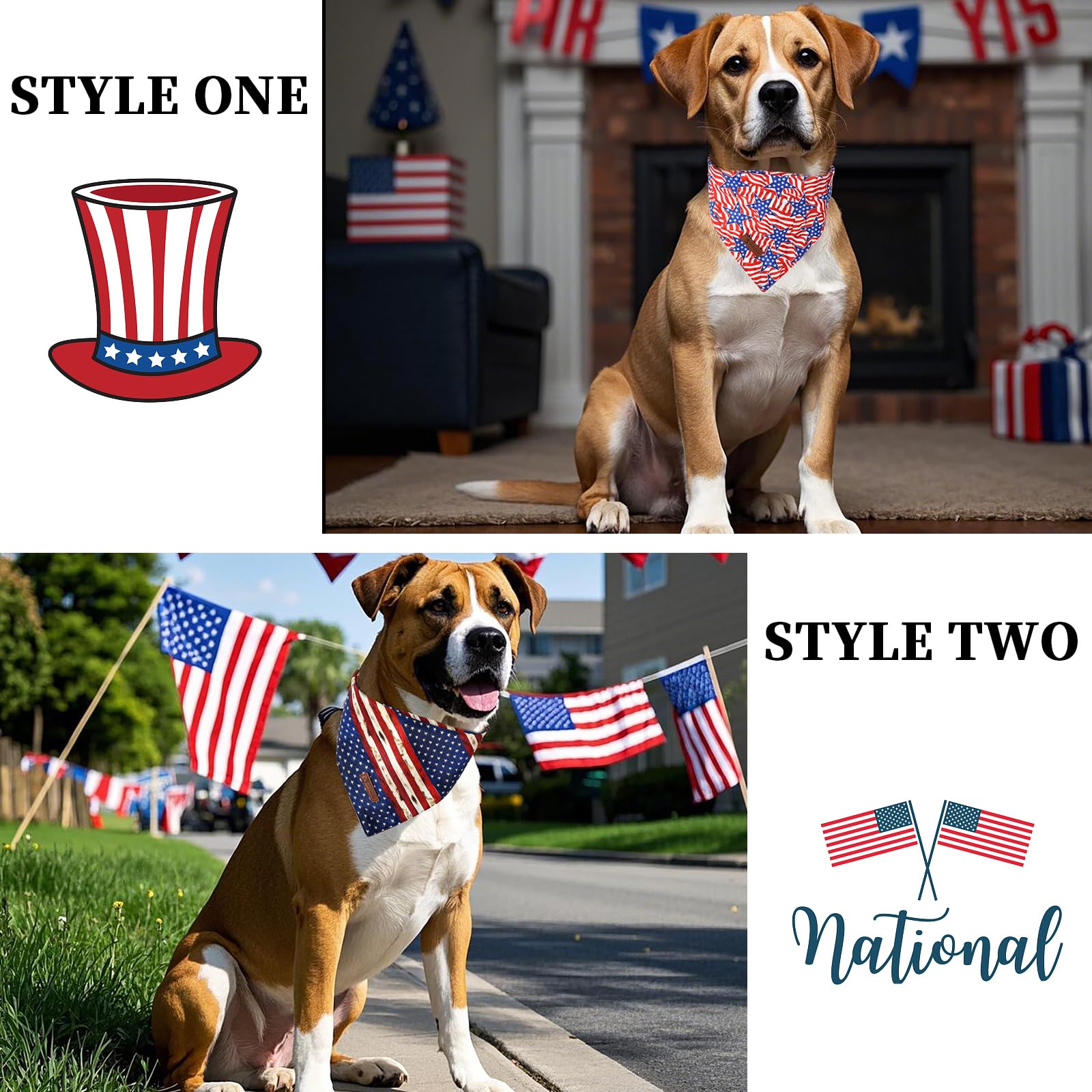Dogwong American Flag Dog Bandanas 2 Pack, 4Th Of July Triangle Reversible Independence Patriotic Pet Scarf Durable Bandana For