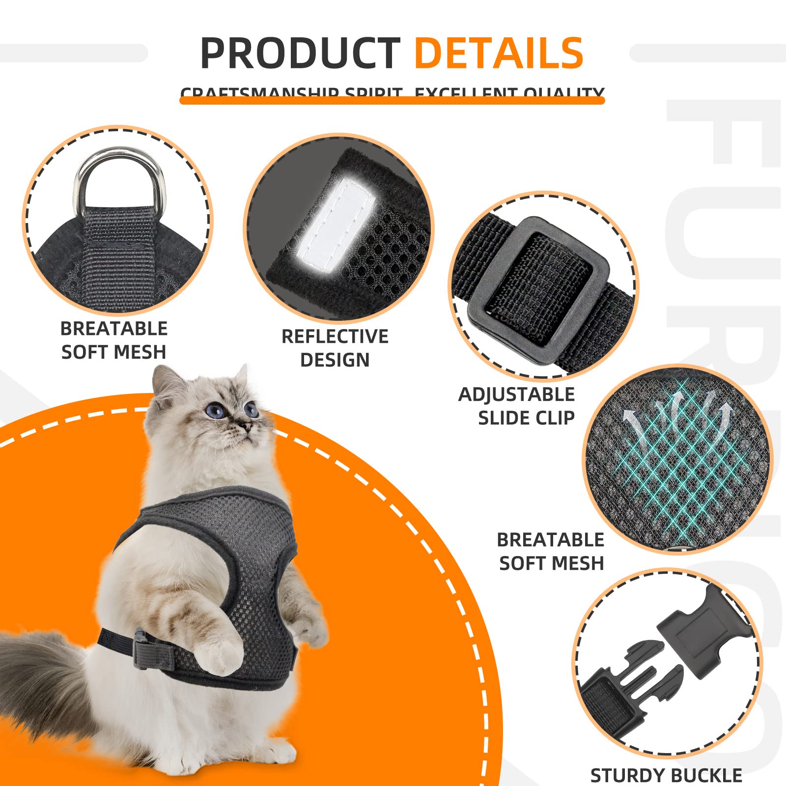 Airtag Cat Harness And Leash For Walking, Integrated Cat Vest With 100% Waterproof Air Tag Holder, Escape Proof Reflective Adjustable Vest Harnesses With Apple Air Tag Case For Cats, Kittens, Puppies