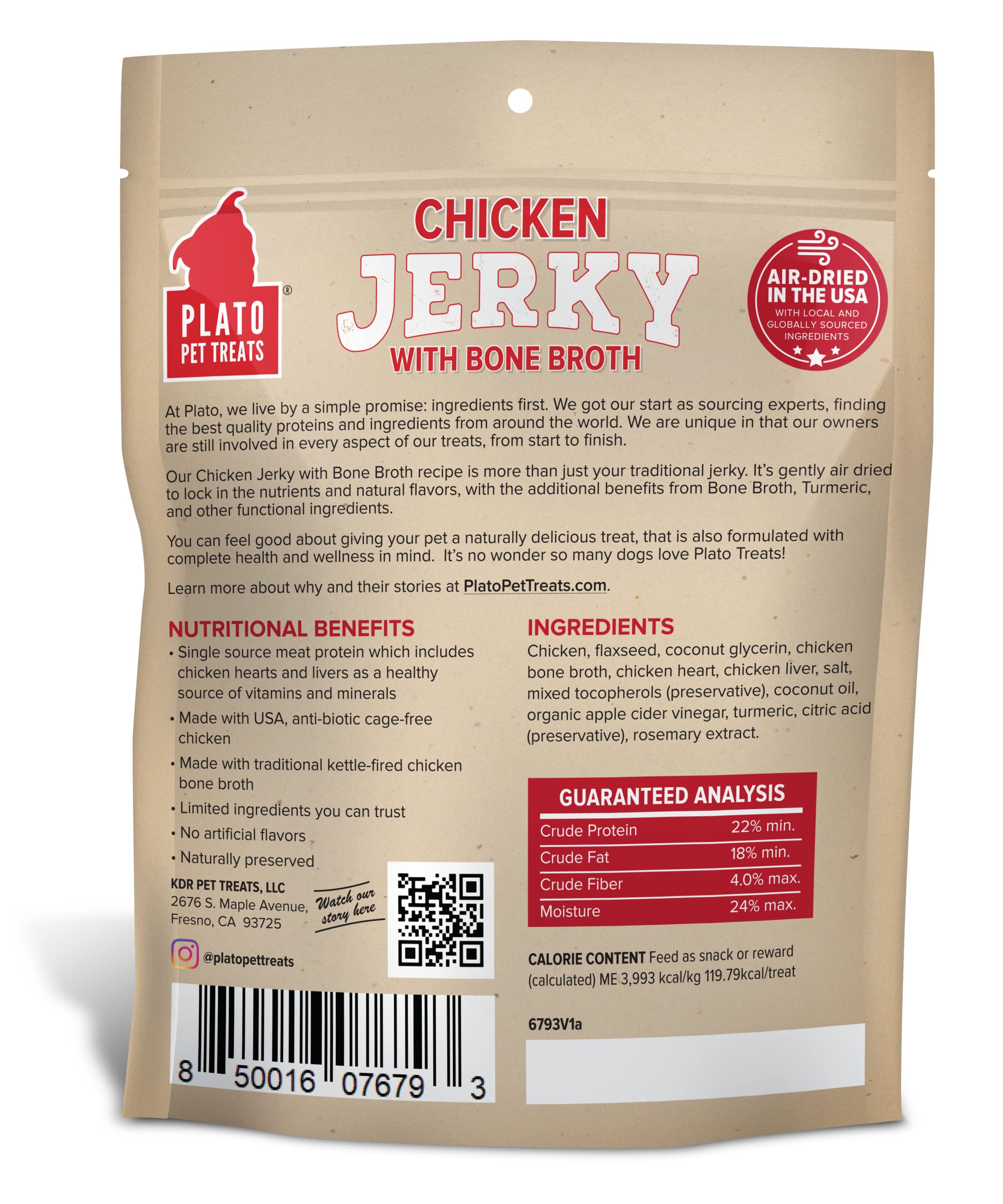 Plato Dog Jerky Chicken With Bone Broth 16Oz