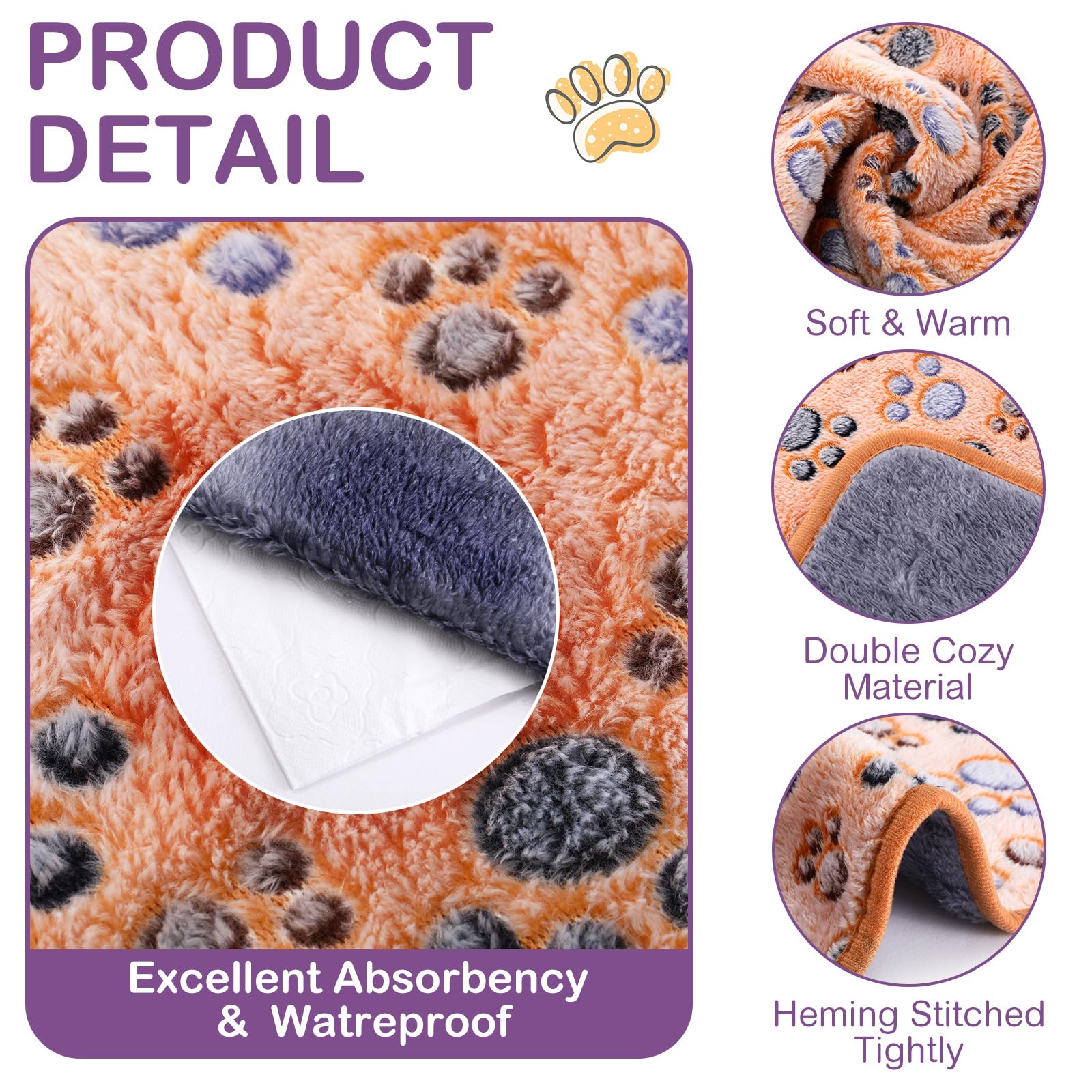 Panelee 4 Pcs Waterproof Dog Blankets Washable Puppy Paw Print Fleece Blanket For Small Medium Pet Cat Whelping Warm Soft Sleep
