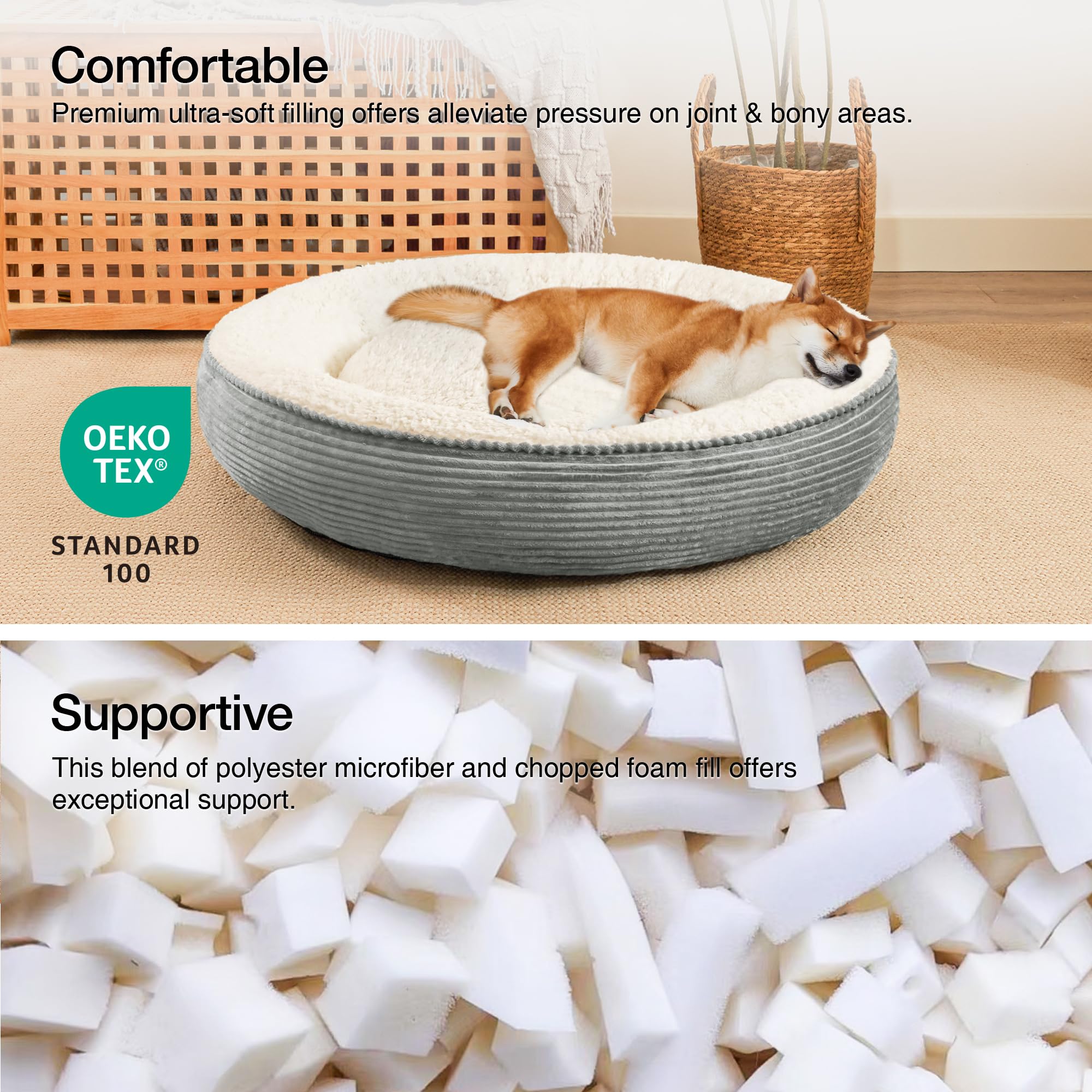 Love'S Cabin Round Donut Cat And Dog Cushion Bed, 36In Pet Bed For Cats Or Small Dogs, Anti-Slip Water-Resistant Bottom, Super S