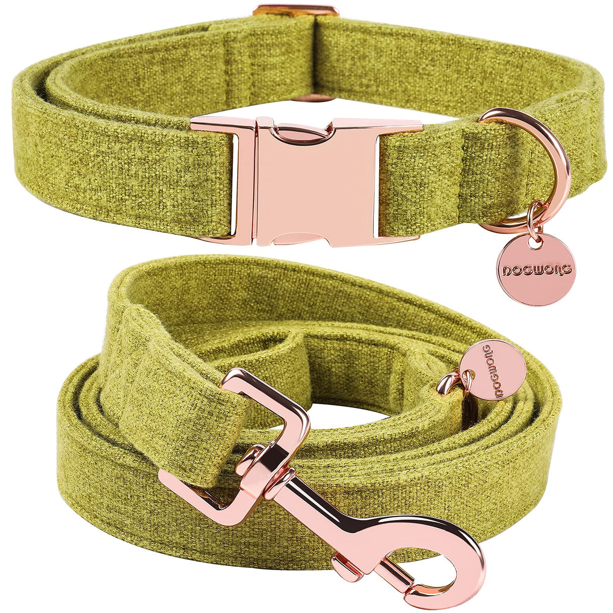 Dogwong Cotton Dog Collar And Leash Summer Green Pet Collar Soft Durable For Small Medium Large Boy Girl Dogs