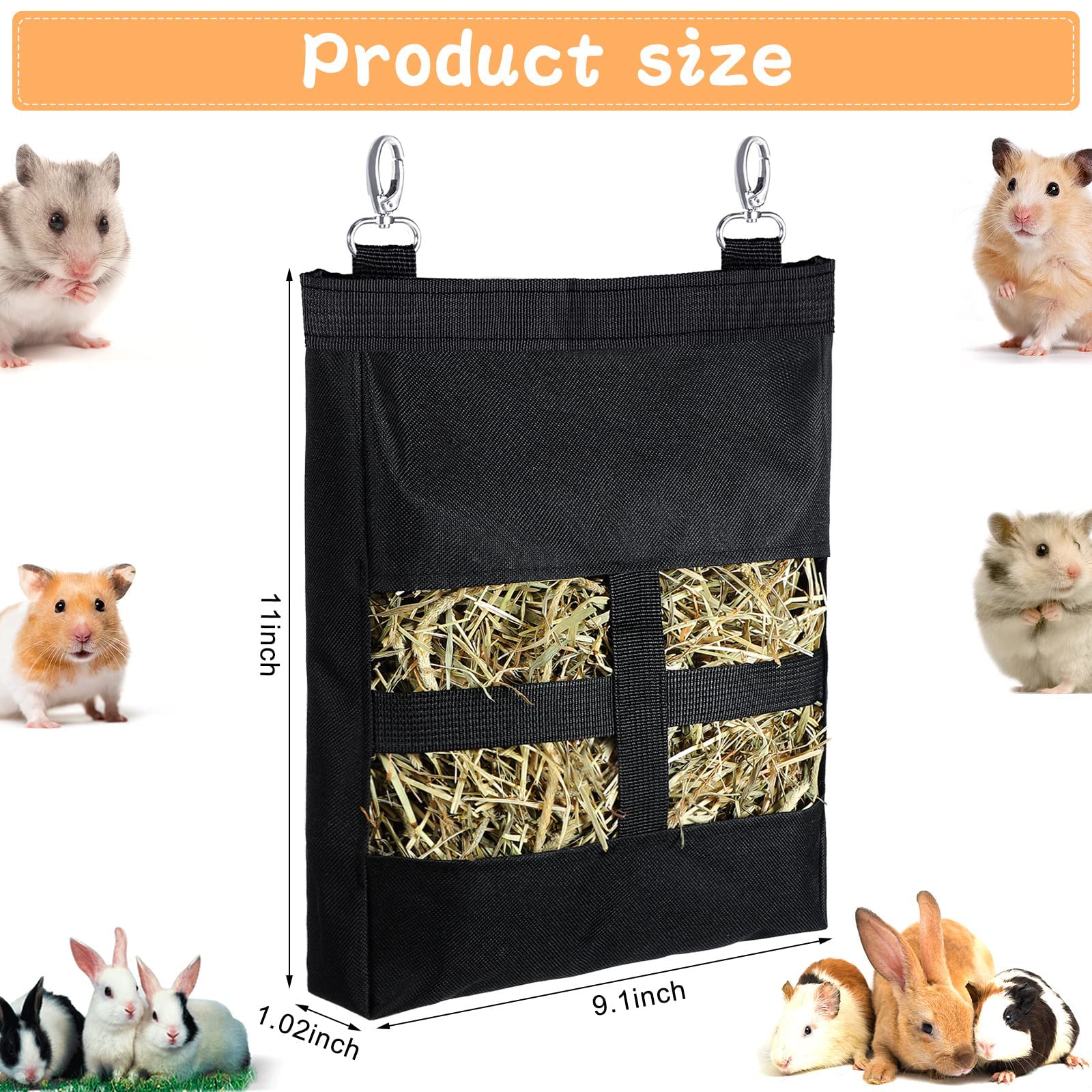 Frienda 2 Pcs Guinea Pig Hay Bag 11 x 9.1 Inch Guinea Pig Hanging Hay Feeding Bag Storage Dispenser for Chinchilla Hamster Bunny