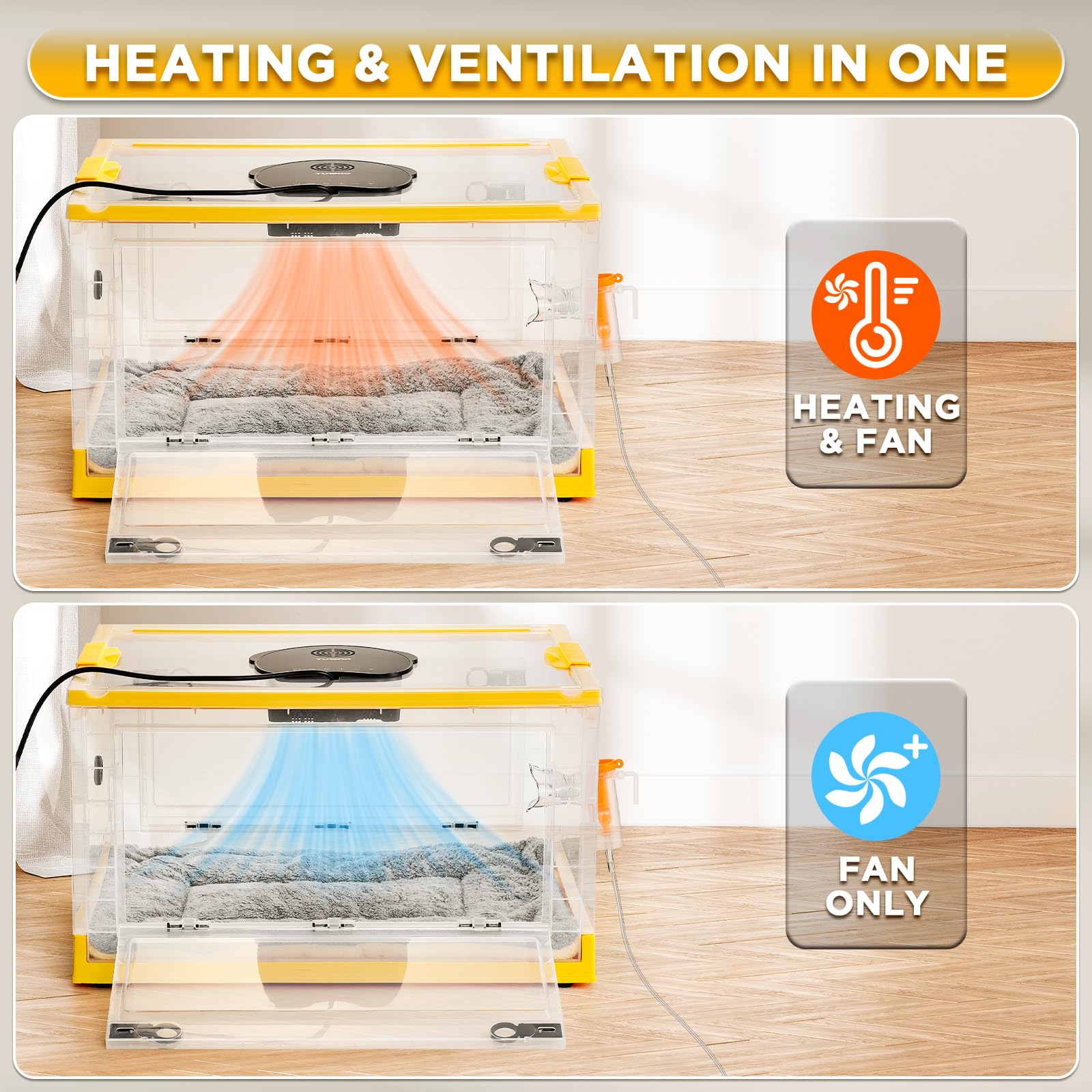 TURBRO 85L Pet Incubator, Precision Temperature Control for Puppy & Kitten Care, with Adjustable Fan Speed, Multifunctional LED