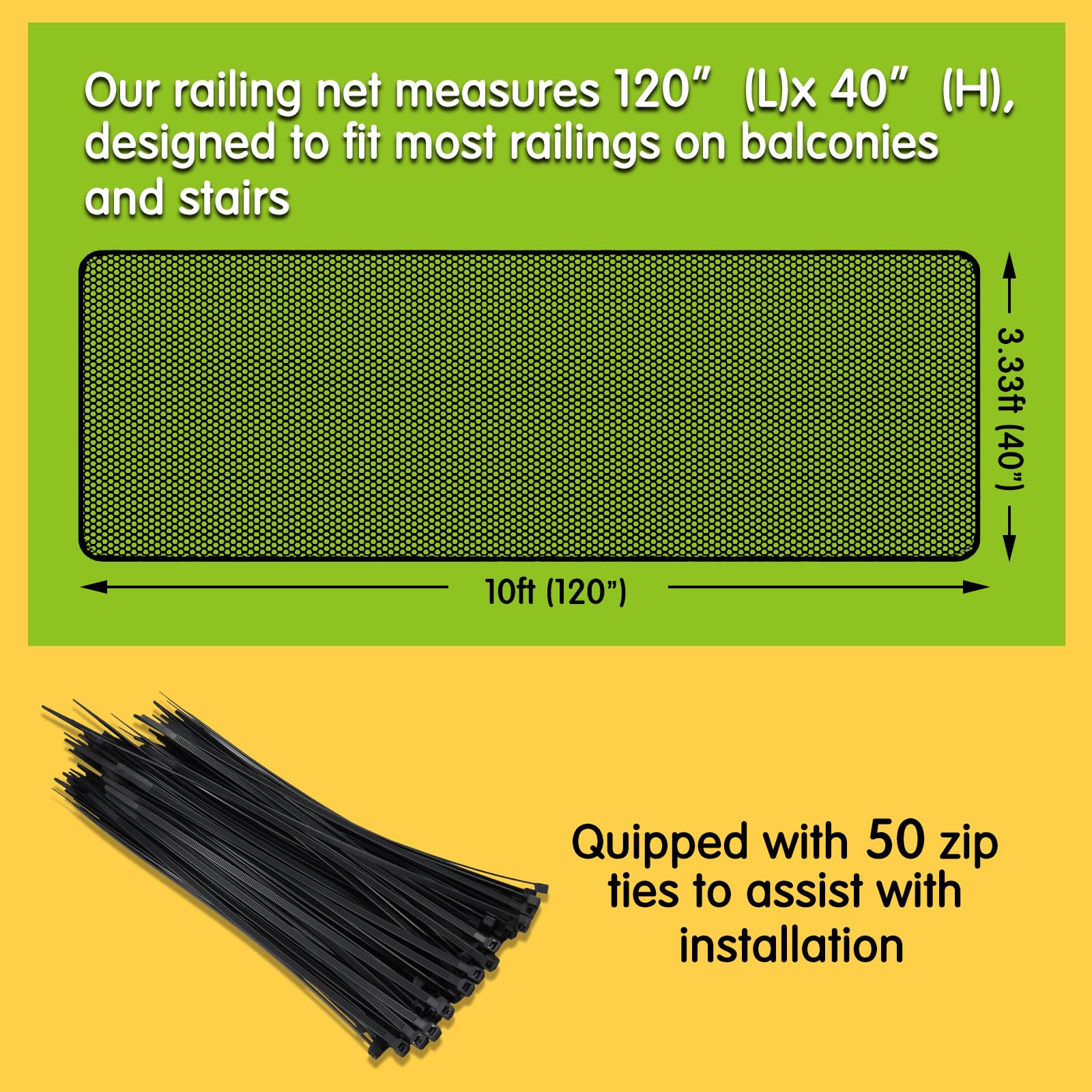 Cupount Banister Guard for Baby- Balcony Safety Netting for Pets - Stair Railing Baby Proof - Baby Gate for Stairs (Black, 120x4