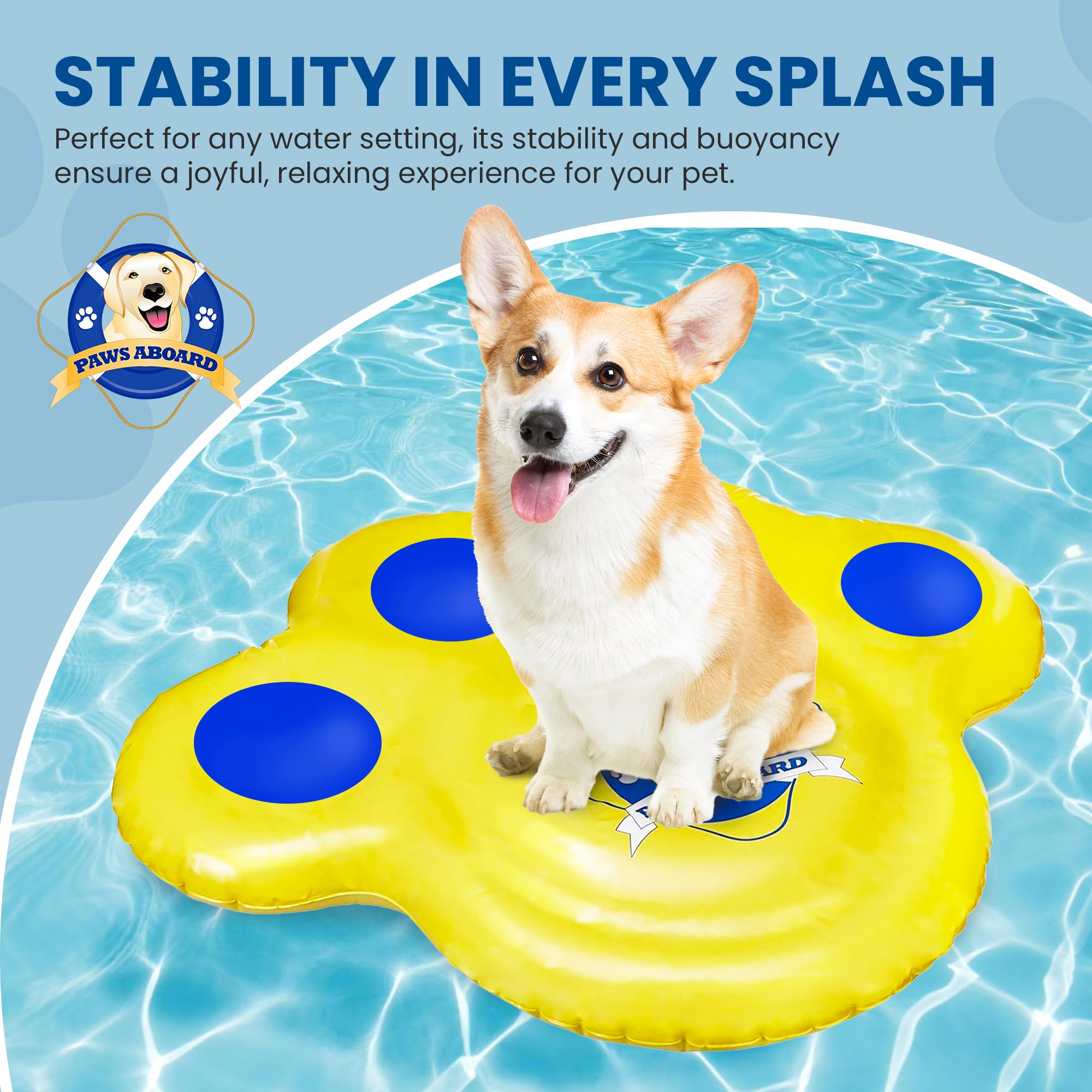 Paws Aboard Durable Floating Doggy Lazy Raft - Heavy-Duty, Puncture Resistant, Vinyl Inflatable Pool Floats For Dogs, Ideal For