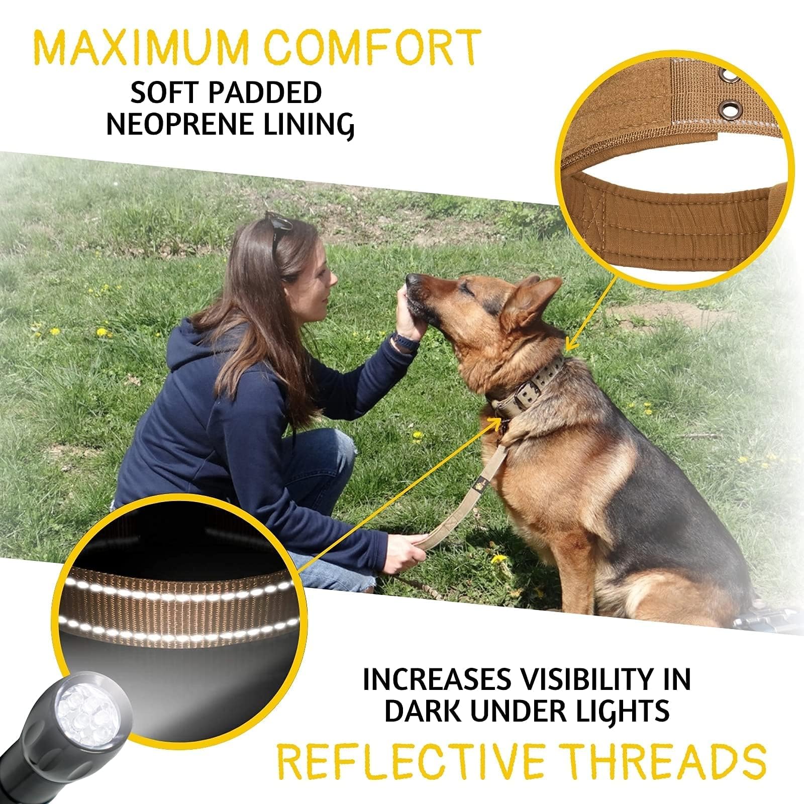 Adityna Heavy Duty Dog Collar For Large Dogs - Reflective Collar With Handle For Training, And Walking - Wide, Thick, Tactical, Soft Neoprene Padded