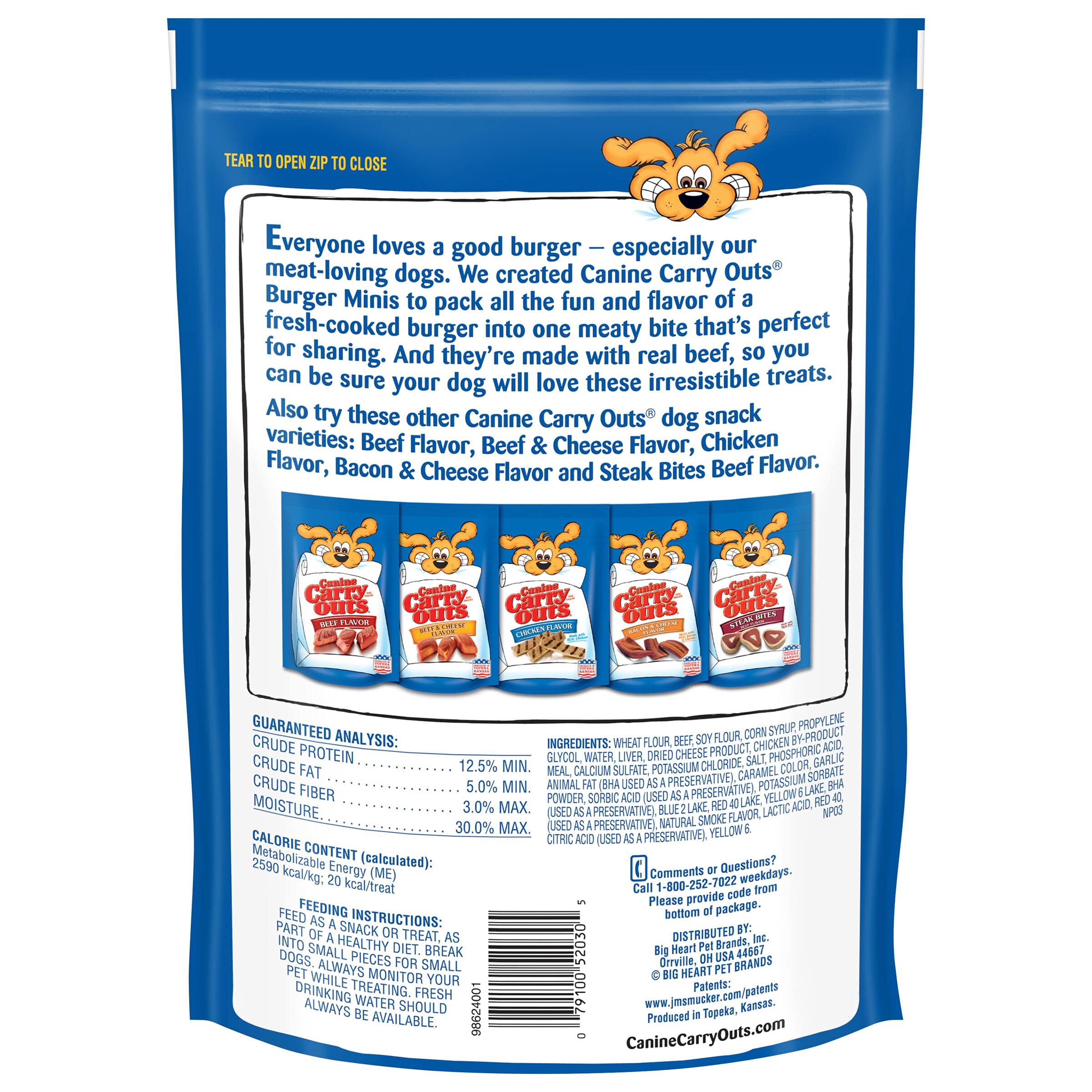 Canine Carry Outs Dog Treats, Burger Minis Beef Flavor, 22.5 Ounce (Pack of 6), Made with Real Beef