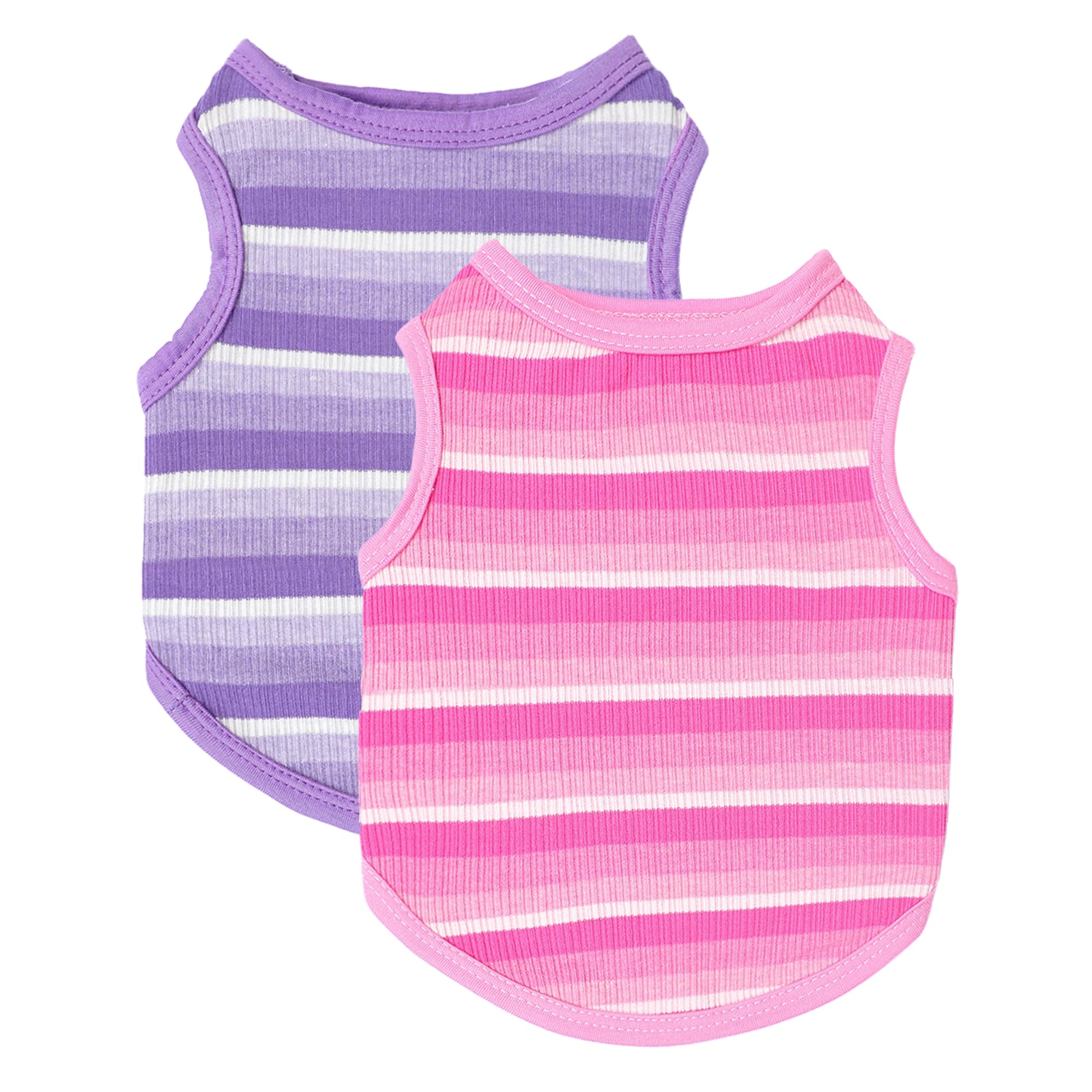 2- Pieces Dog Clothes For Small Dogs Girl Striped Cute Pink Puppy Shirt Pet Tank Top Outfit For Female Dogs, Chihuahua, Yorkie,