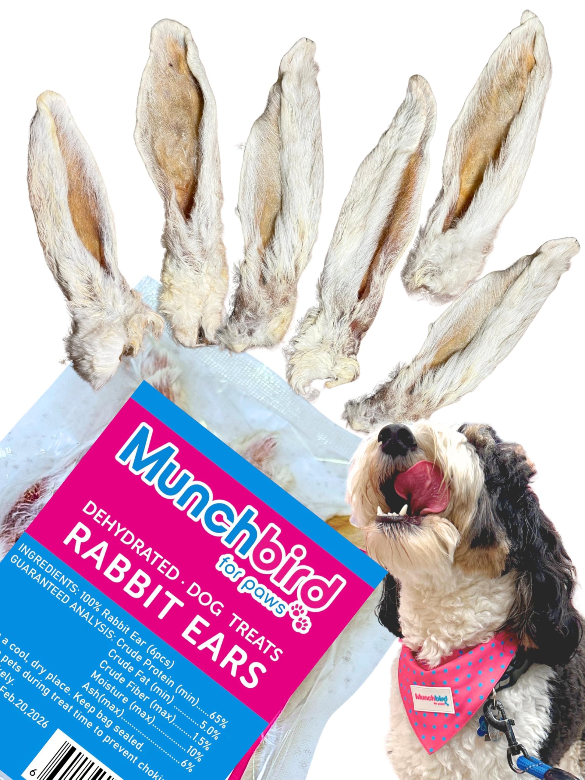 Munchbird Dehydrated Rabbit Ears for Dogs, Bulk, 35-45 Pieces, 10.5 oz, Natural Fiber