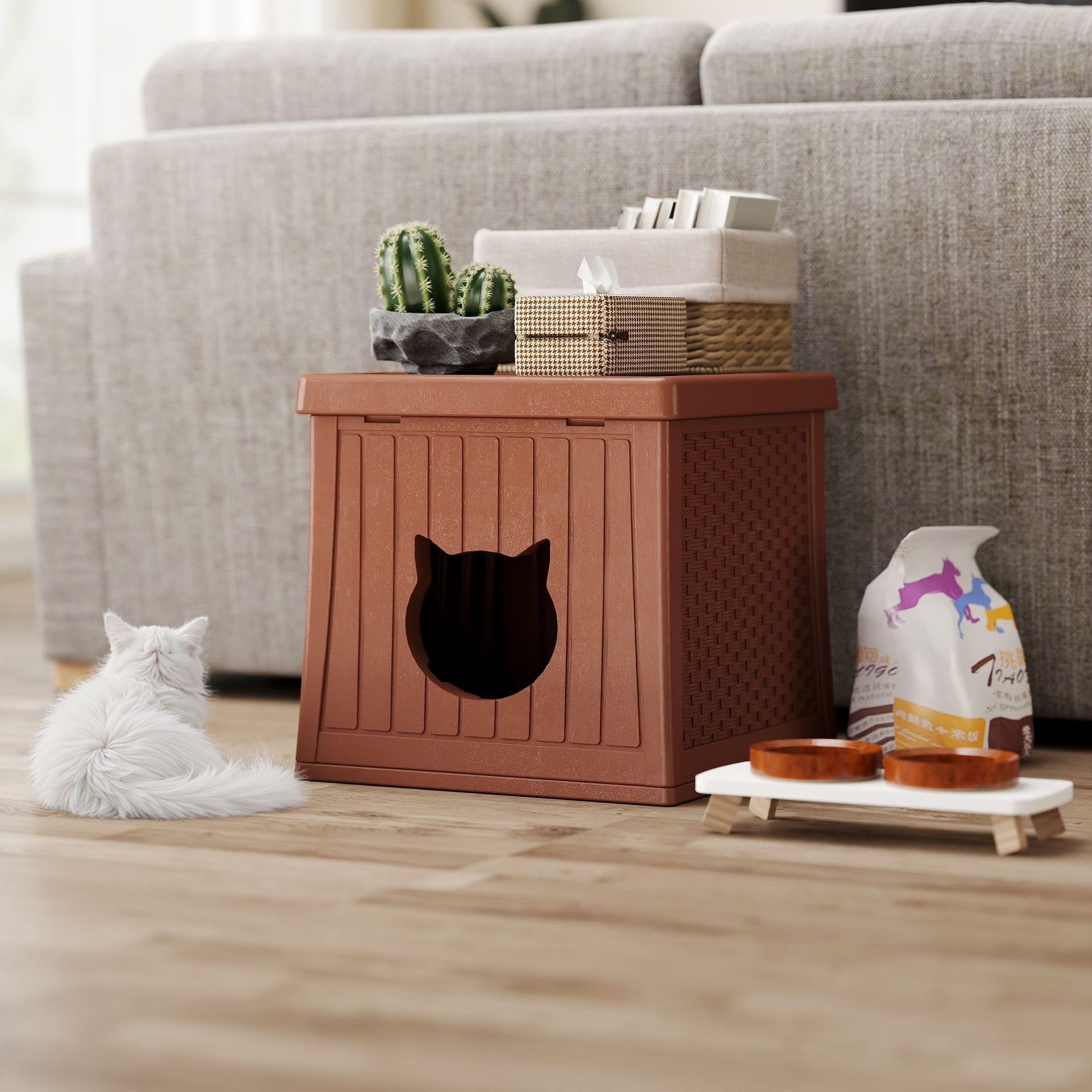 Ehhly Hidden Cat Litter Box Enclosure Furniture, Insulated Cat House Outdoor With Flip Lid For Easy Cleaning, Winter Feral Cat S