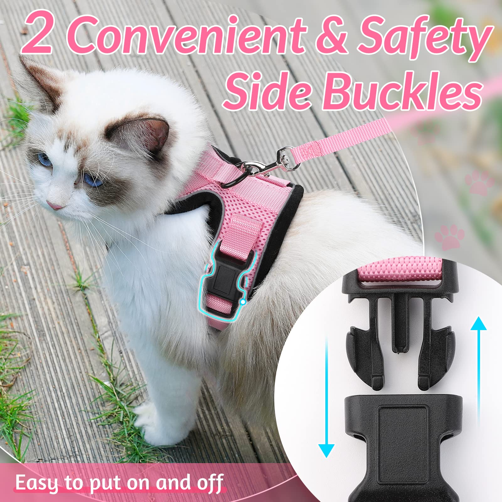 Rabbitgoo Cat Harness And Leash For Walking, Escape Proof Soft Adjustable Vest Harnesses For Cats, Easy Control Breathable Reflective Strips Jacket, Pink, S