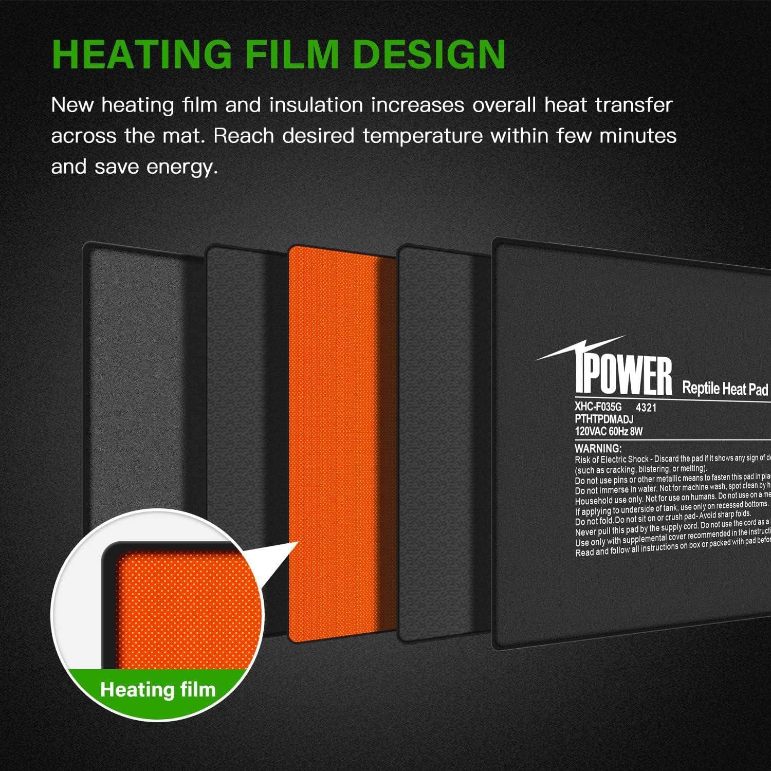 Ipower 6 By 8 Inch Reptile Heating Pad With Temperature Adjustable Controller Knob, Under Tank Warmer Terrarium Heat Mat For Rep